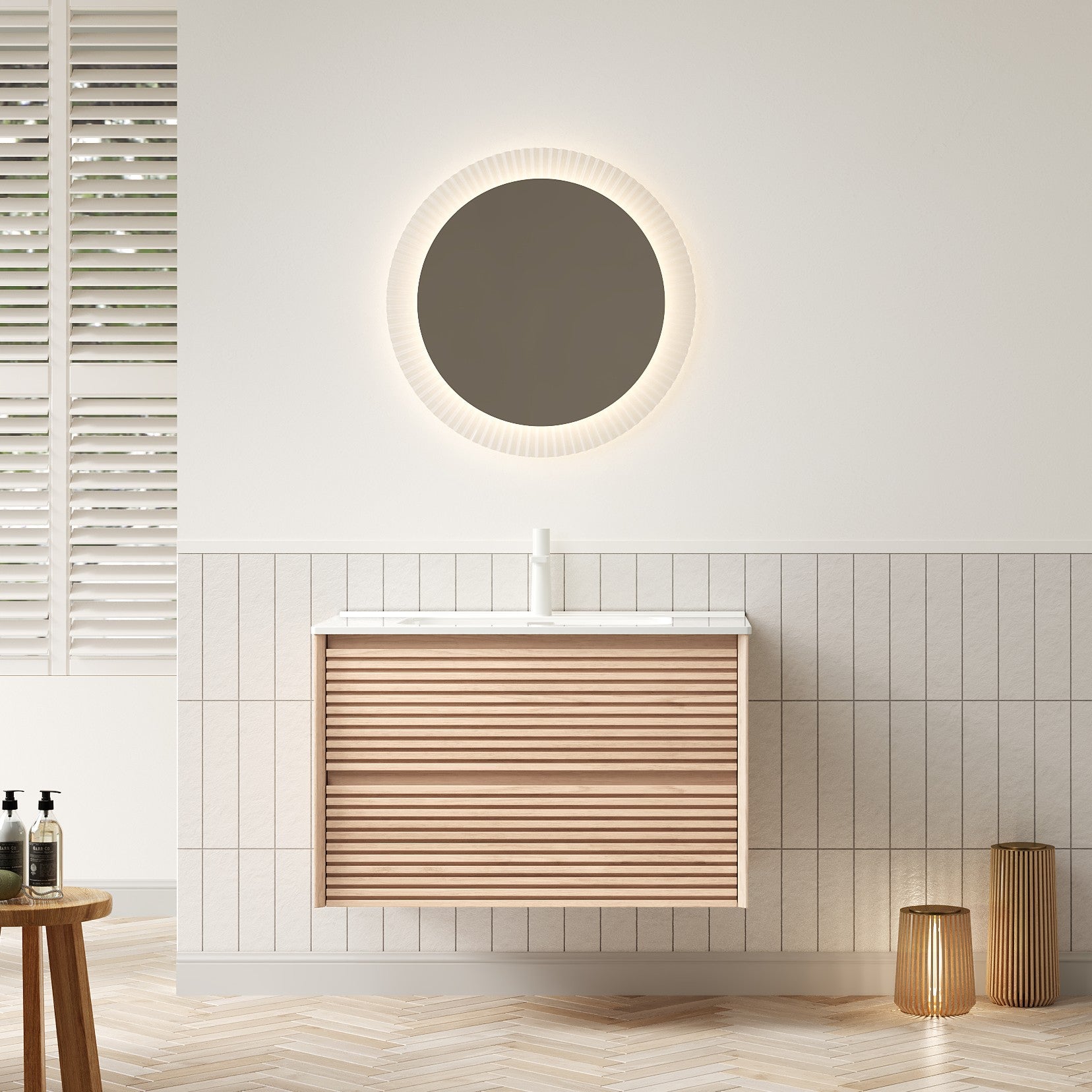 Logidon 81 cm wall-mounted washbasin with white ceramic base walnut