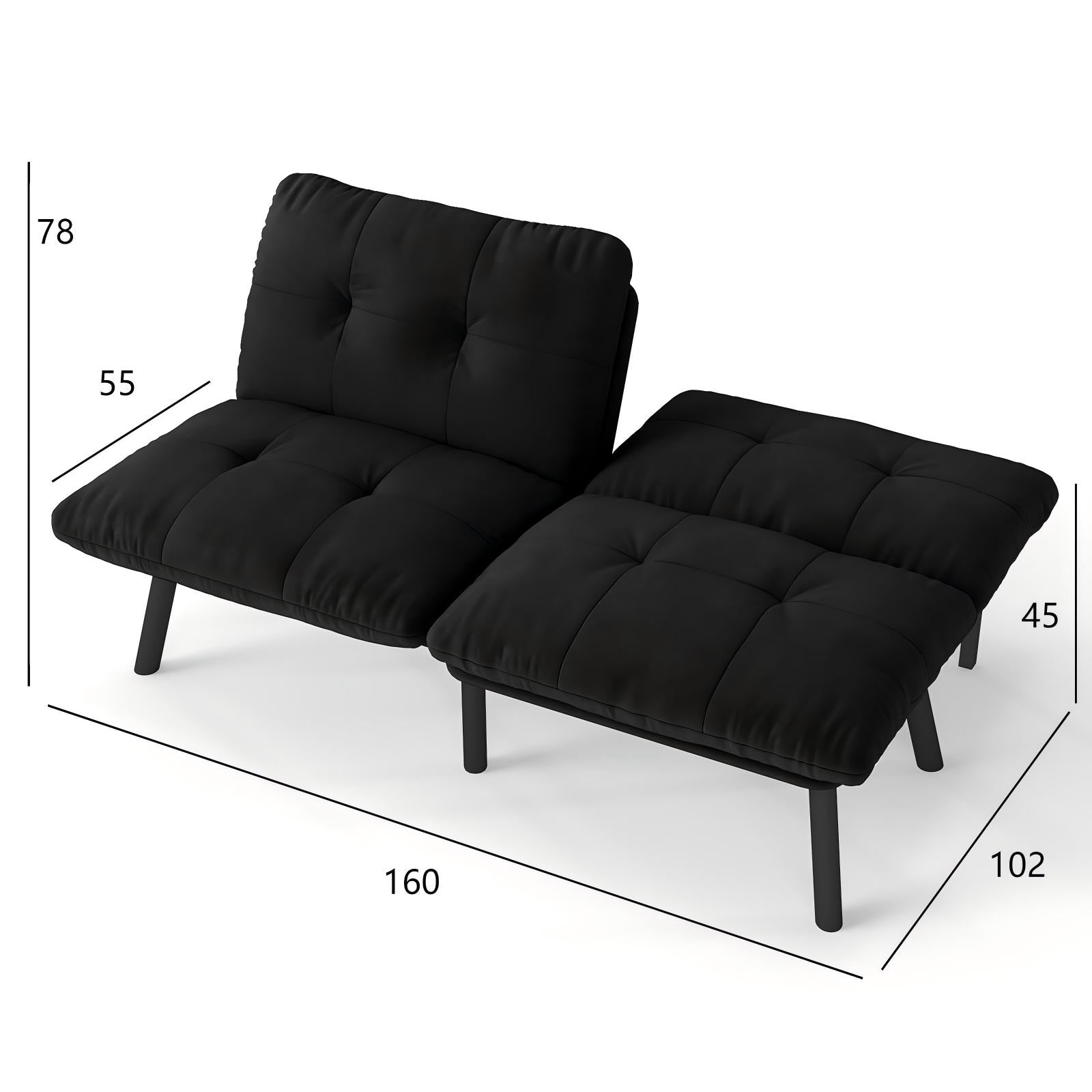 Logidon zwarte moderne slaapbank, 2-zits futon met slaapfunctie