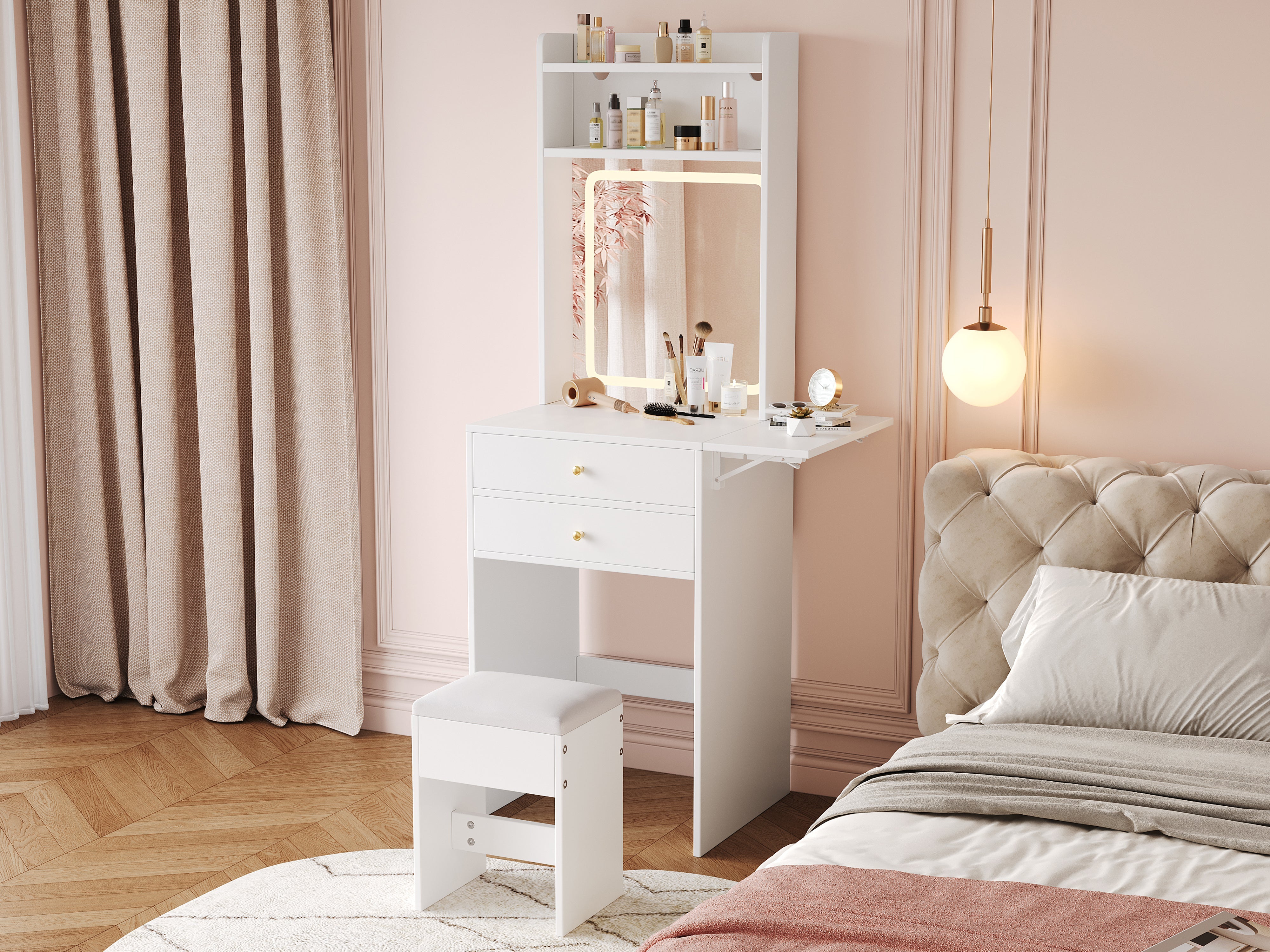 Logidon Kaptafel Verstelbaar LED-verlichting Wit 75×156×45 cm