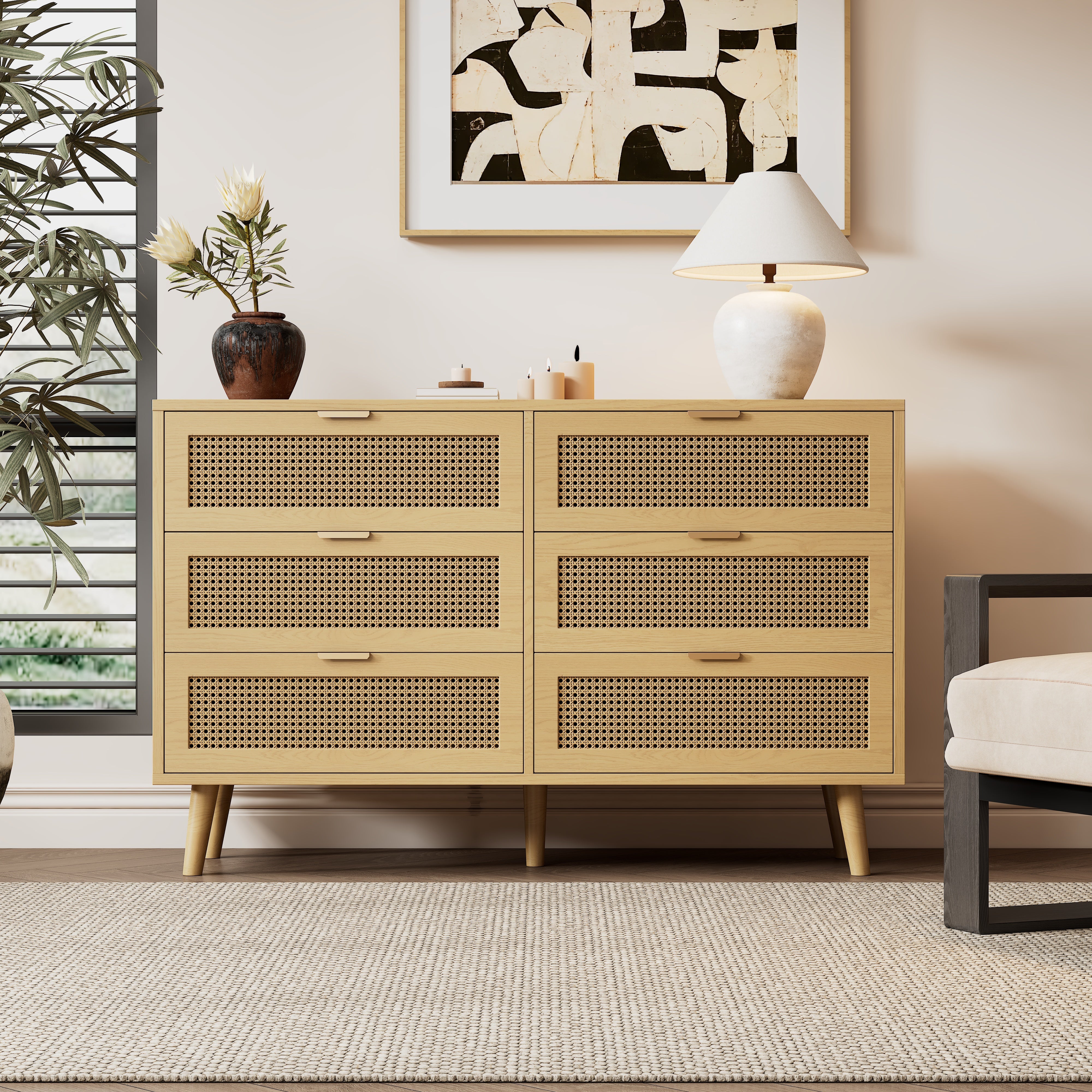 Logidon Ladekast 6 Laden Eiken Dressoir B120 H76,5 D40 Cm