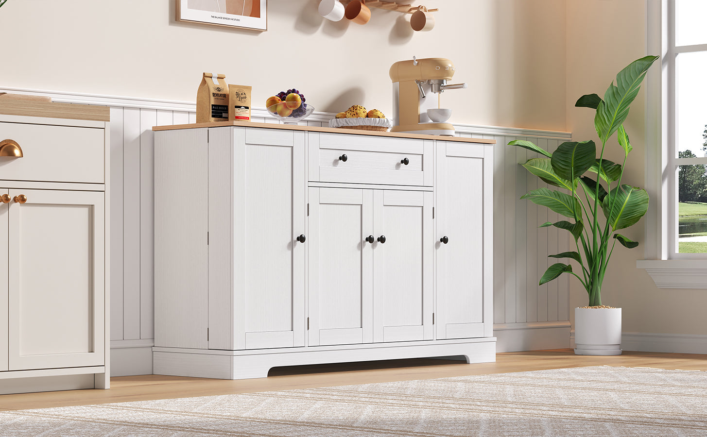 Logidon keukenbuffet 138 cm witte multifunctionele ladedeuren