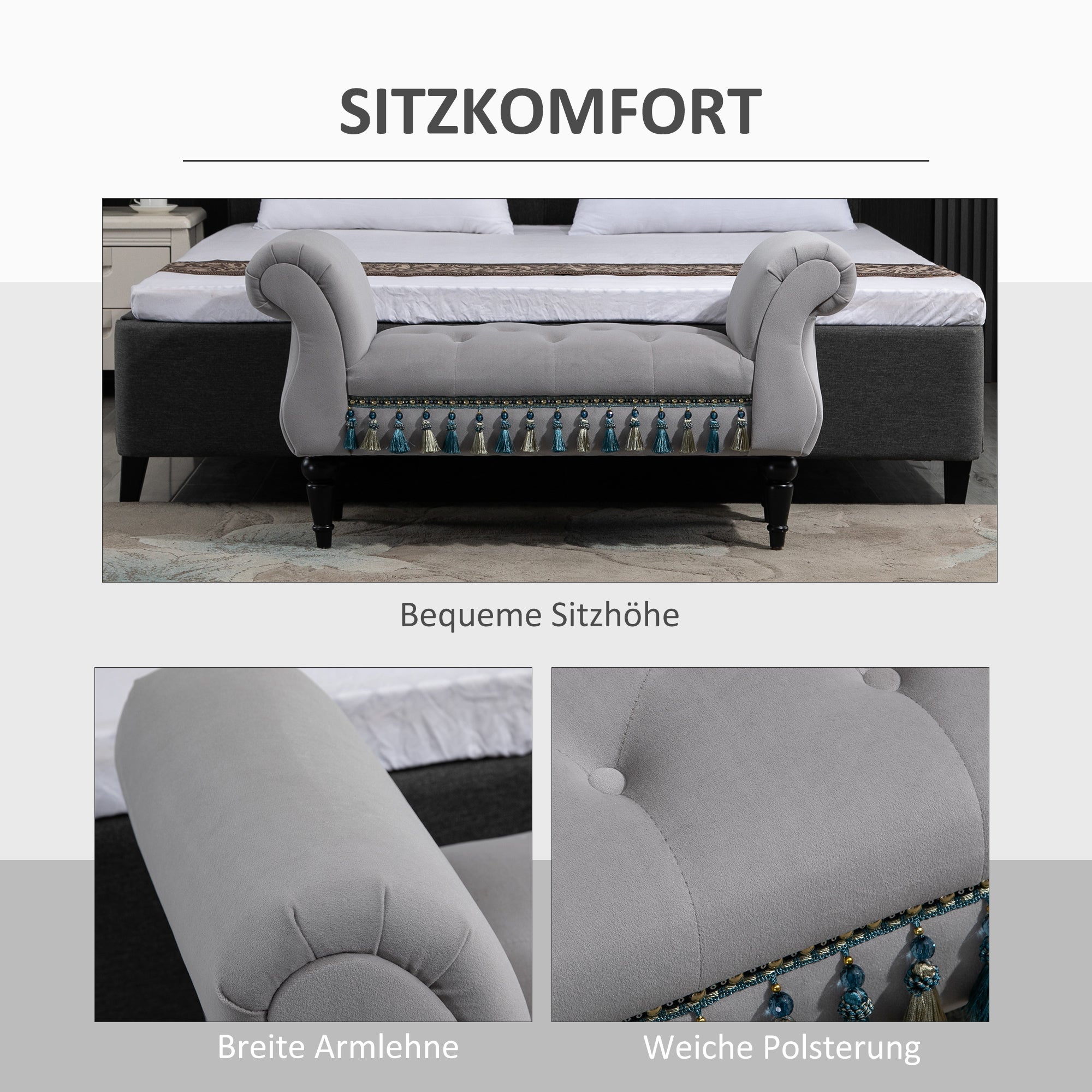 Logidon Elegante Bank Grijs 117x40x58 Cm Met Franjes