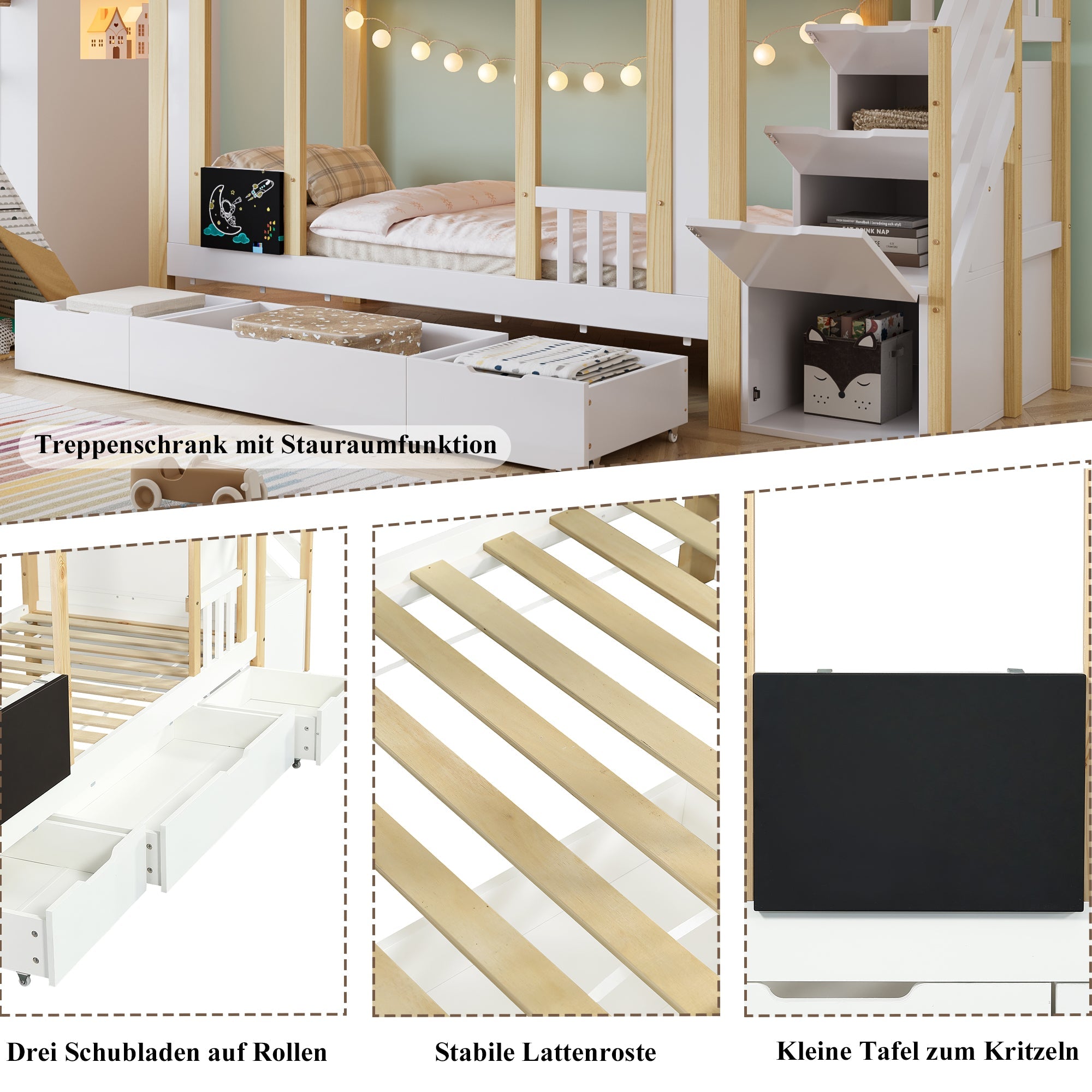 Logidon stapelbed kinderhoogslaper met trapkast opbergruimte 90x200