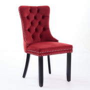 Logidon Velvet Dining Chair Set 2 Burgundy Nail Trim