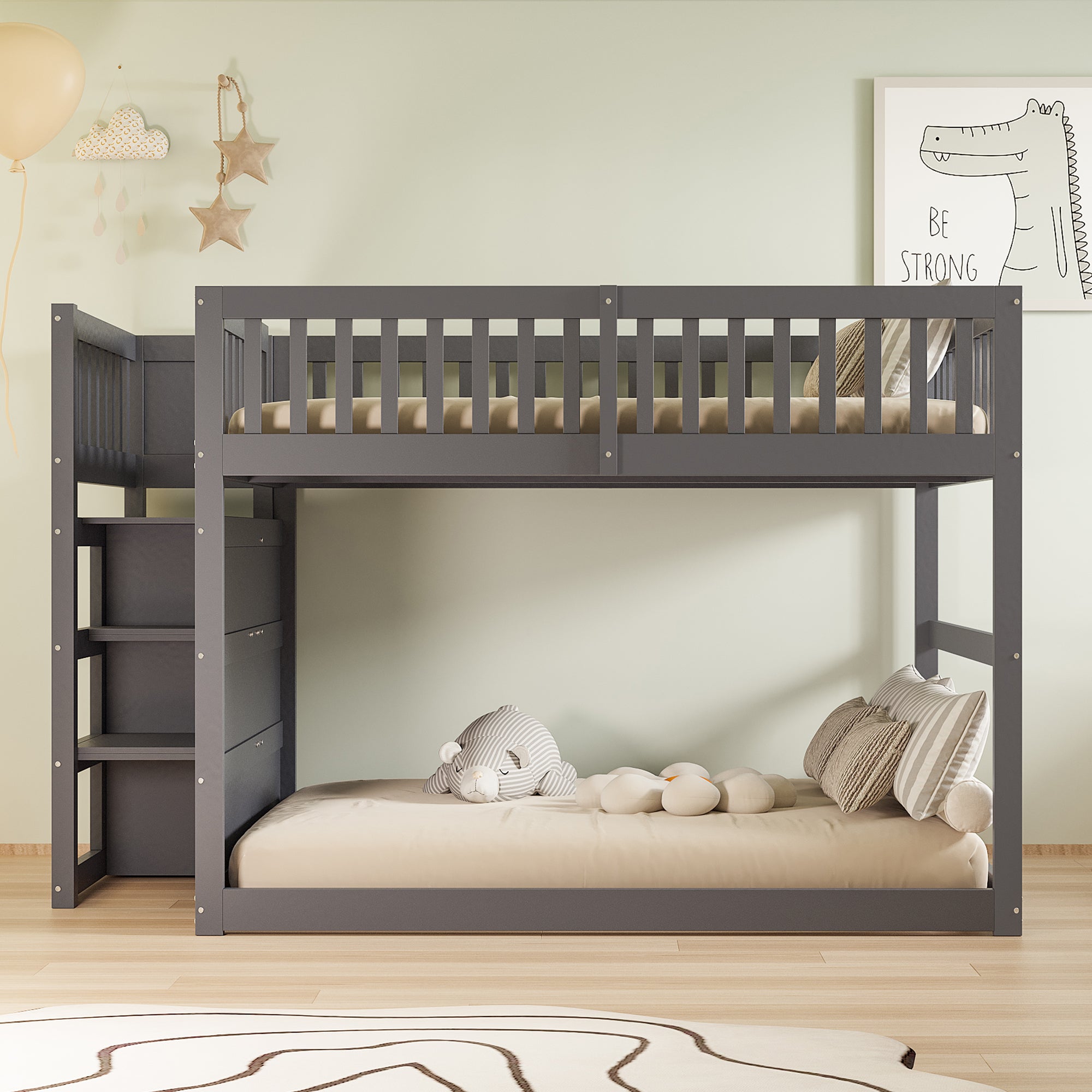 Logidon laag stapelbed 140x200 grijs veiligheidsstapelbed