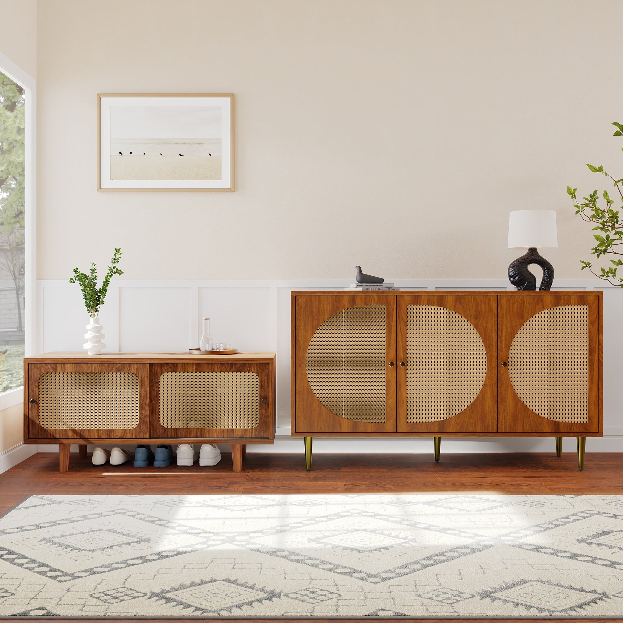 Logidon rotan dressoirset walnoot 104 cm schoenenkast