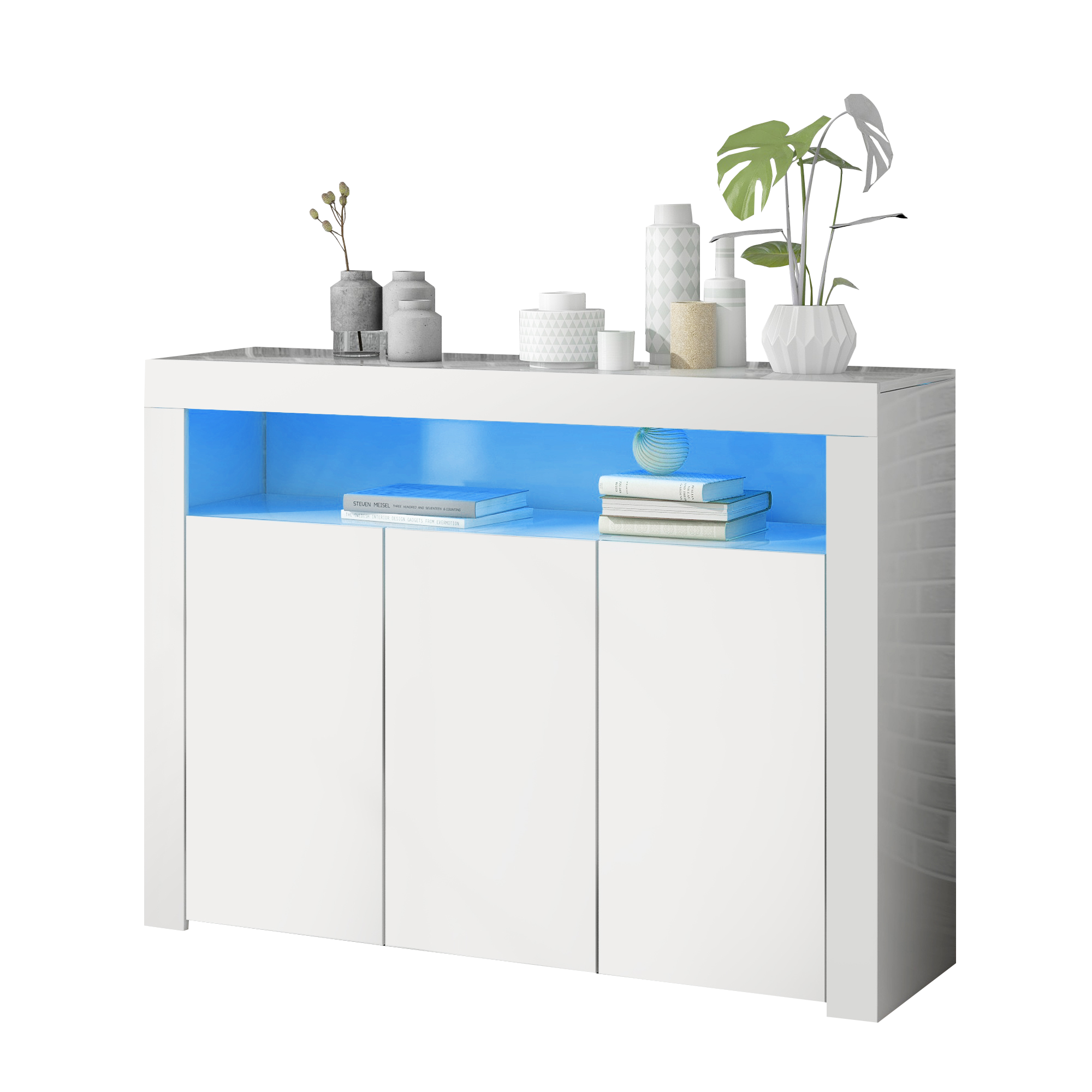 Logidon Hoogglans dressoir wit LED verlichting 130x35x95 cm