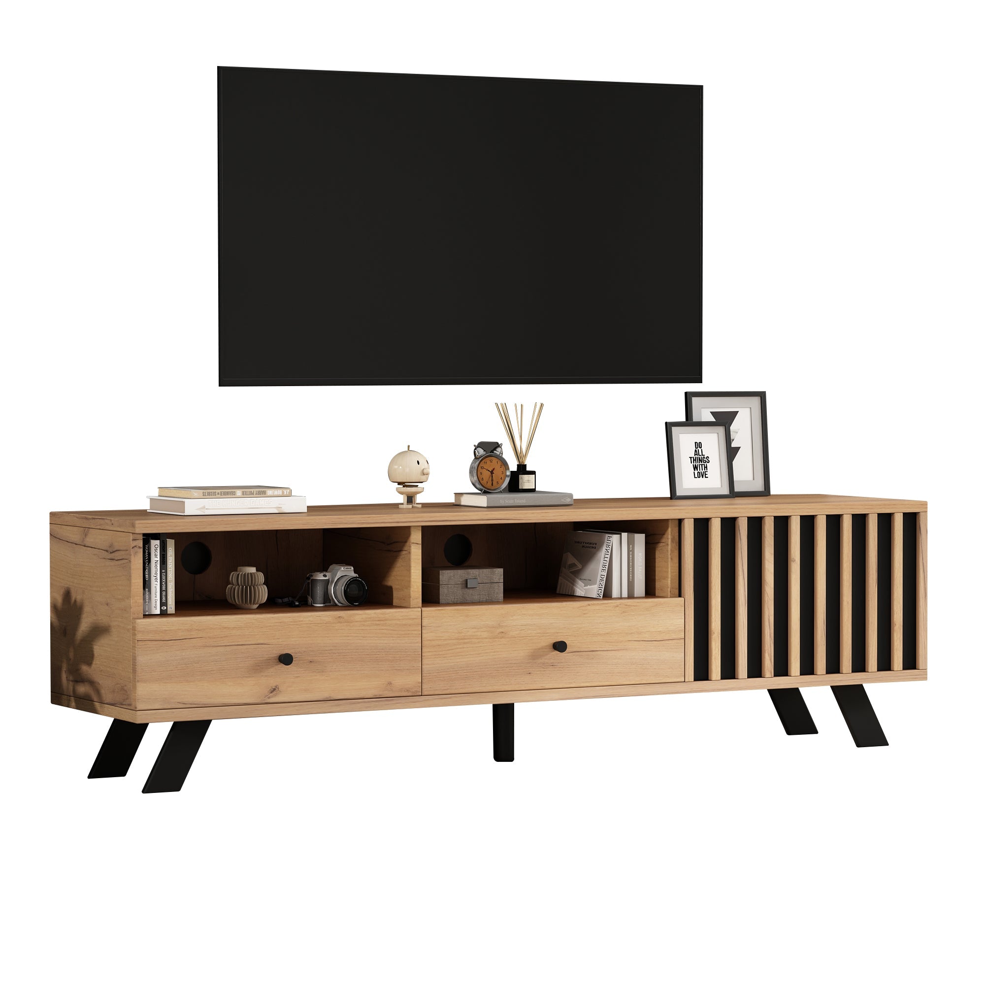 Logidon TV-meubel 150 x 38 x 44 cm natuurlijke houtlook 2 lades