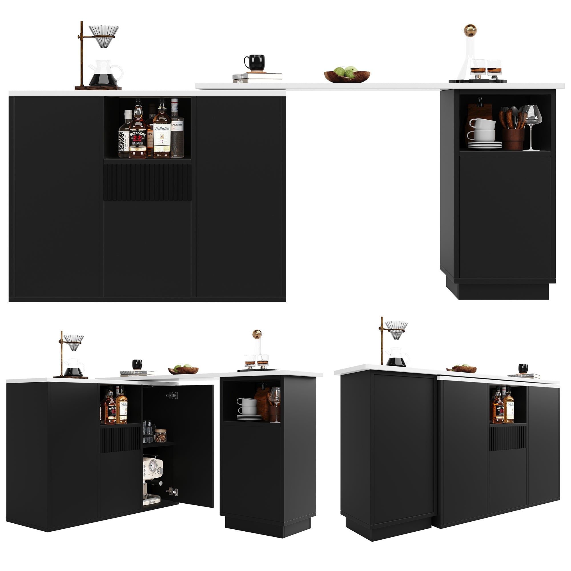 Logidon Draaibare Bartafel 360 Graden Zwart 210 x 30 x 100,9 cm