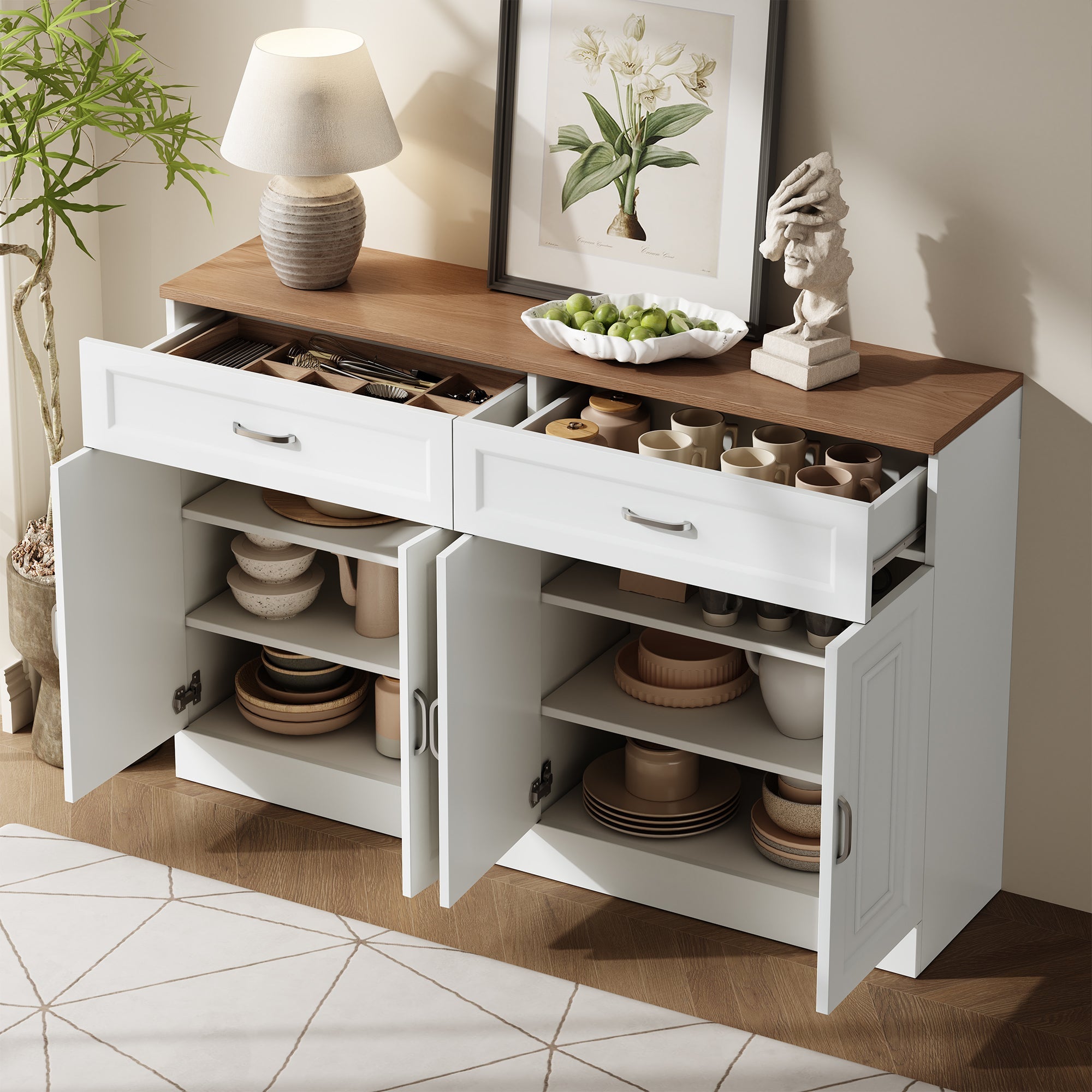 Logidon dressoir 120 cm wit houtlook met 4 deuren en 2 lades