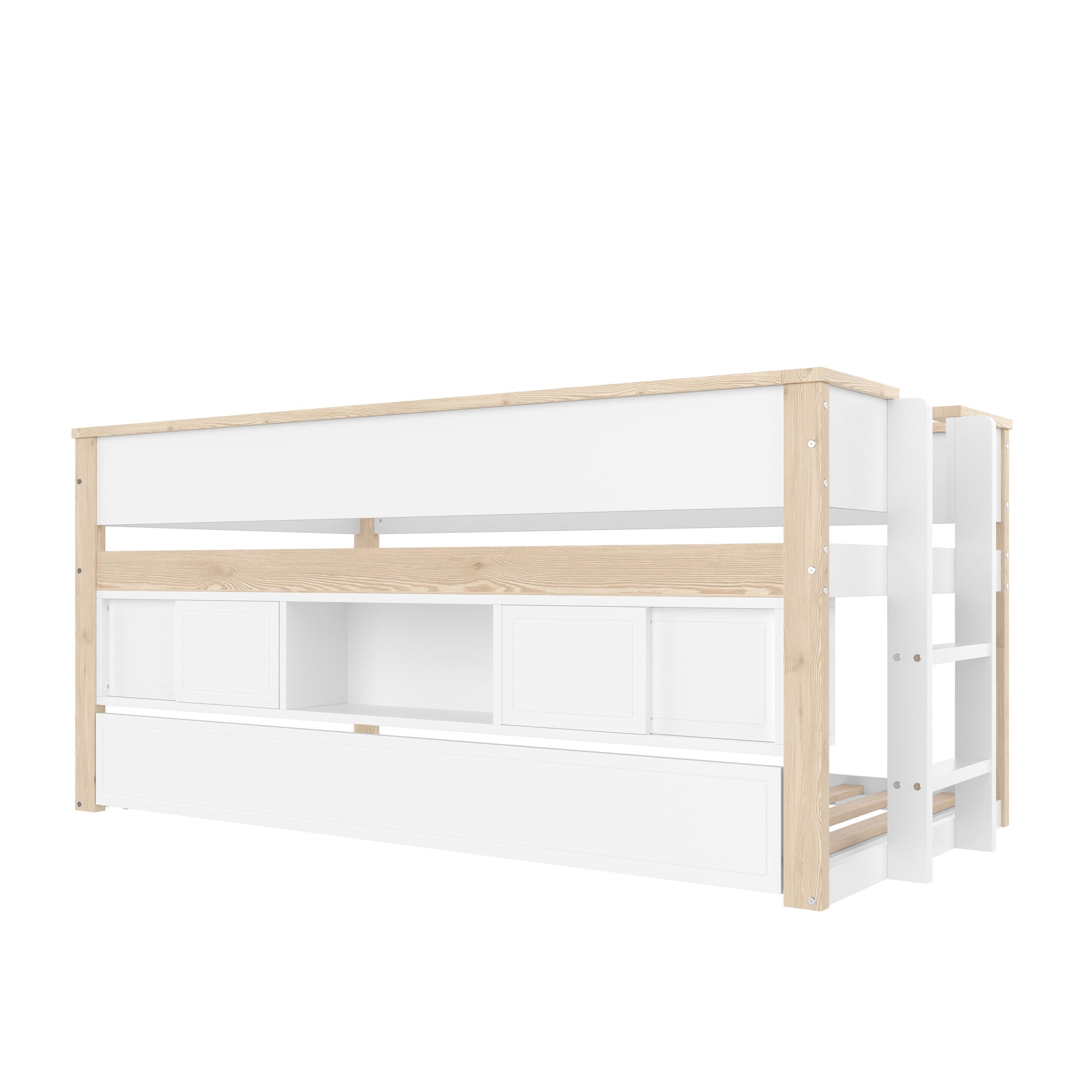 Logidon halfhoogsbed 90x200 wit naturel met onderschuifbed en opbergruimte