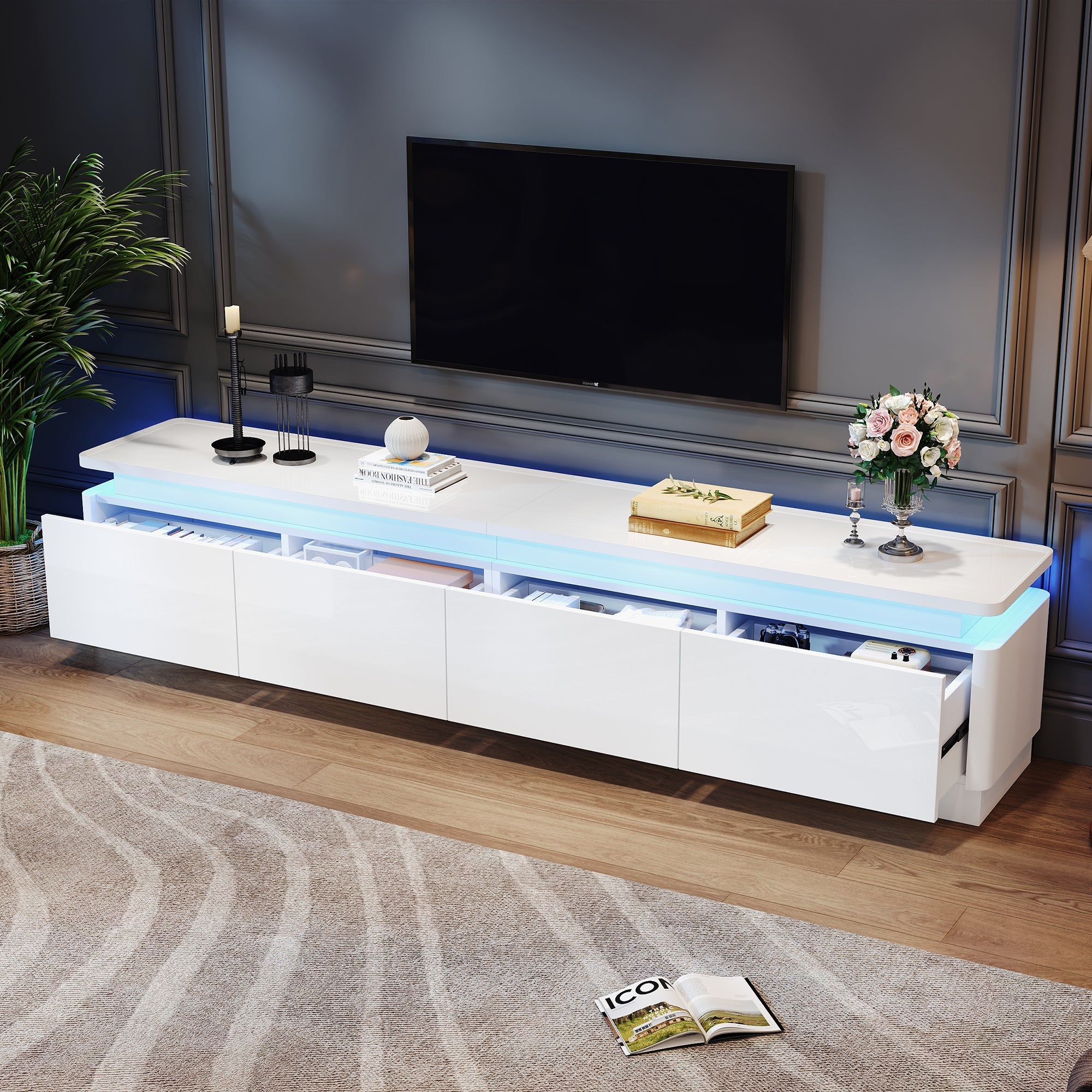 Logidon TV-meubel wit 180x34x40 cm met LED-verlichting 4 lades