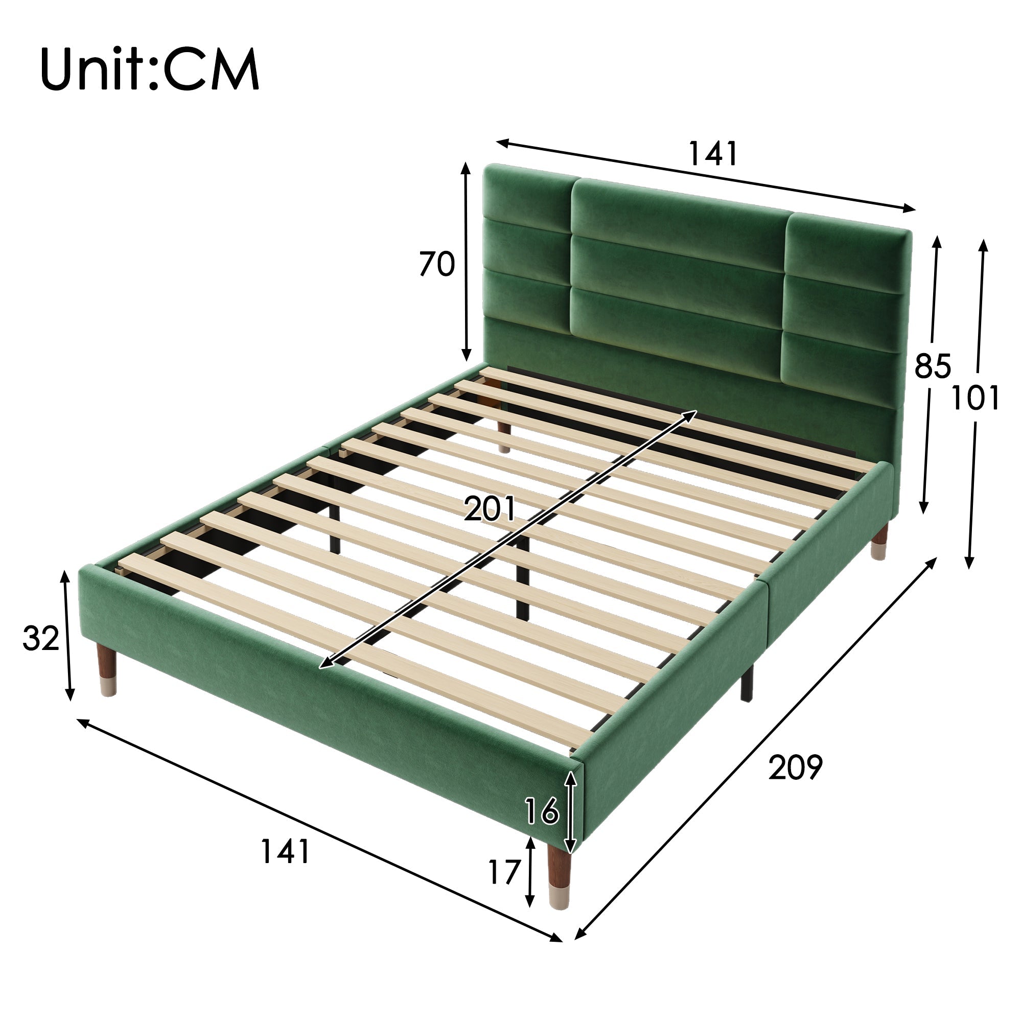 Logidon gestoffeerd bed 140x200 tweepersoonsbed met lattenbodem fluweel donkergroen