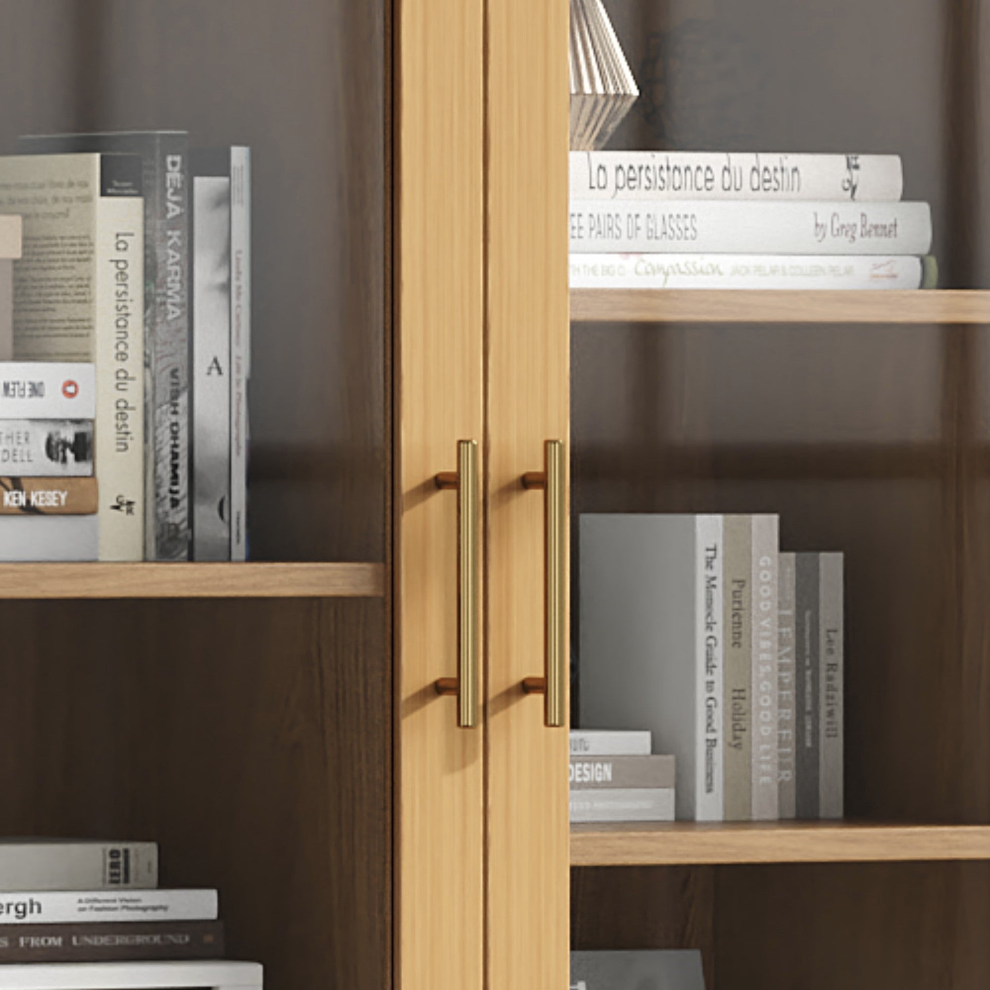 Logidon vitrinekast 80x40x160 cm naturel hout met push-to-open lades