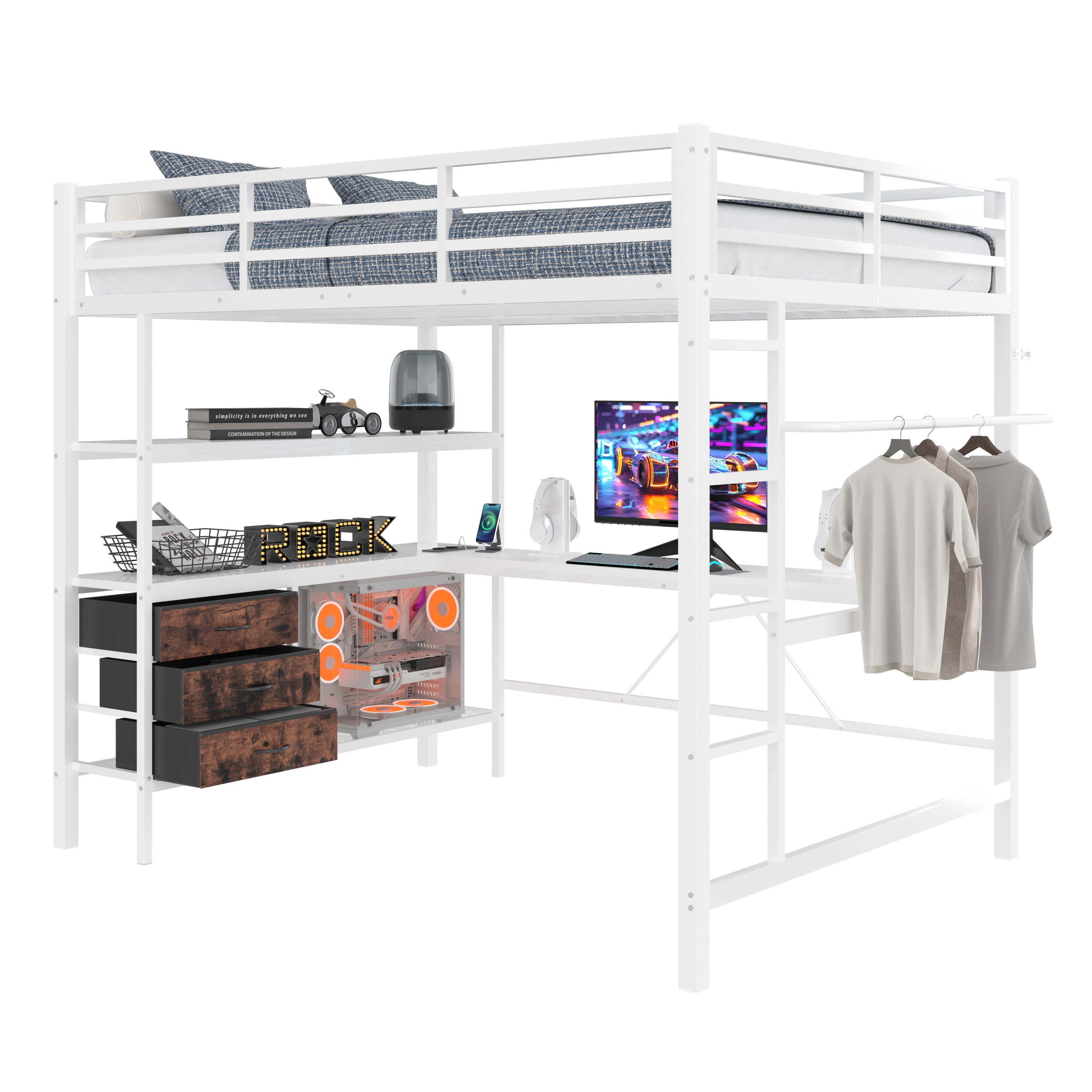 Logidon hoogslaper 140x200 met LED verlichting USB stopcontact 3 lades