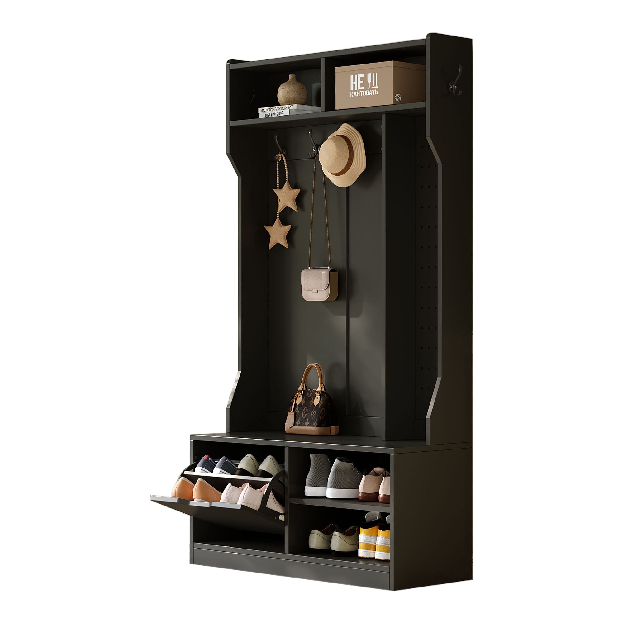 Logidon kledingkastset zwart 100x185,5x40 cm met bank 6 haken