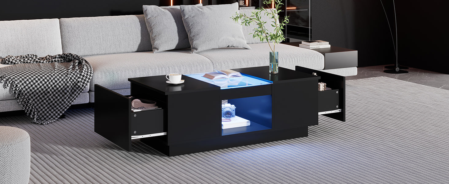 Logidon Zwarte salontafel 100x50x35,5 cm glaspanelen LED