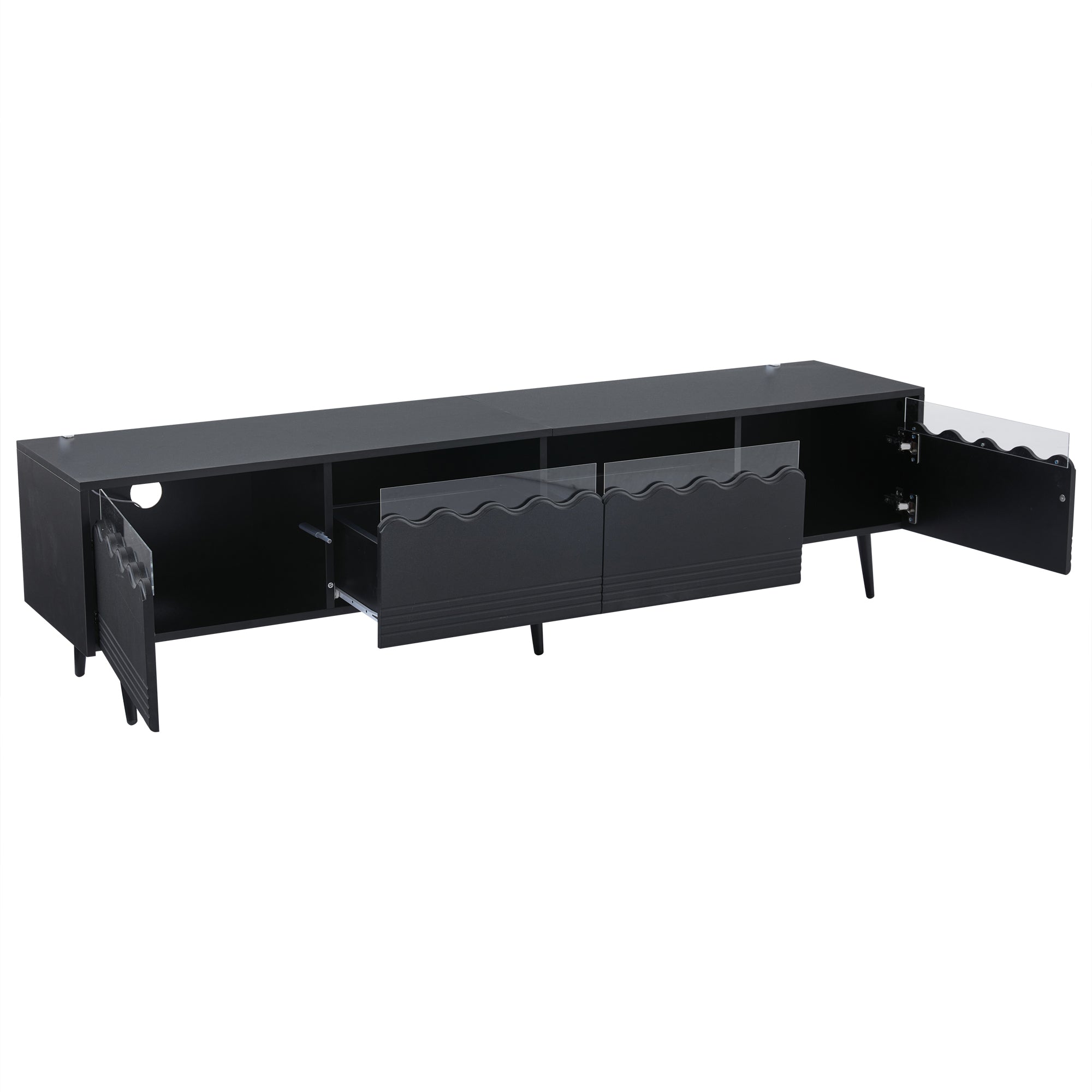 Logidon 176x38x45 cm zwart TV-lowboard met LED-verlichting