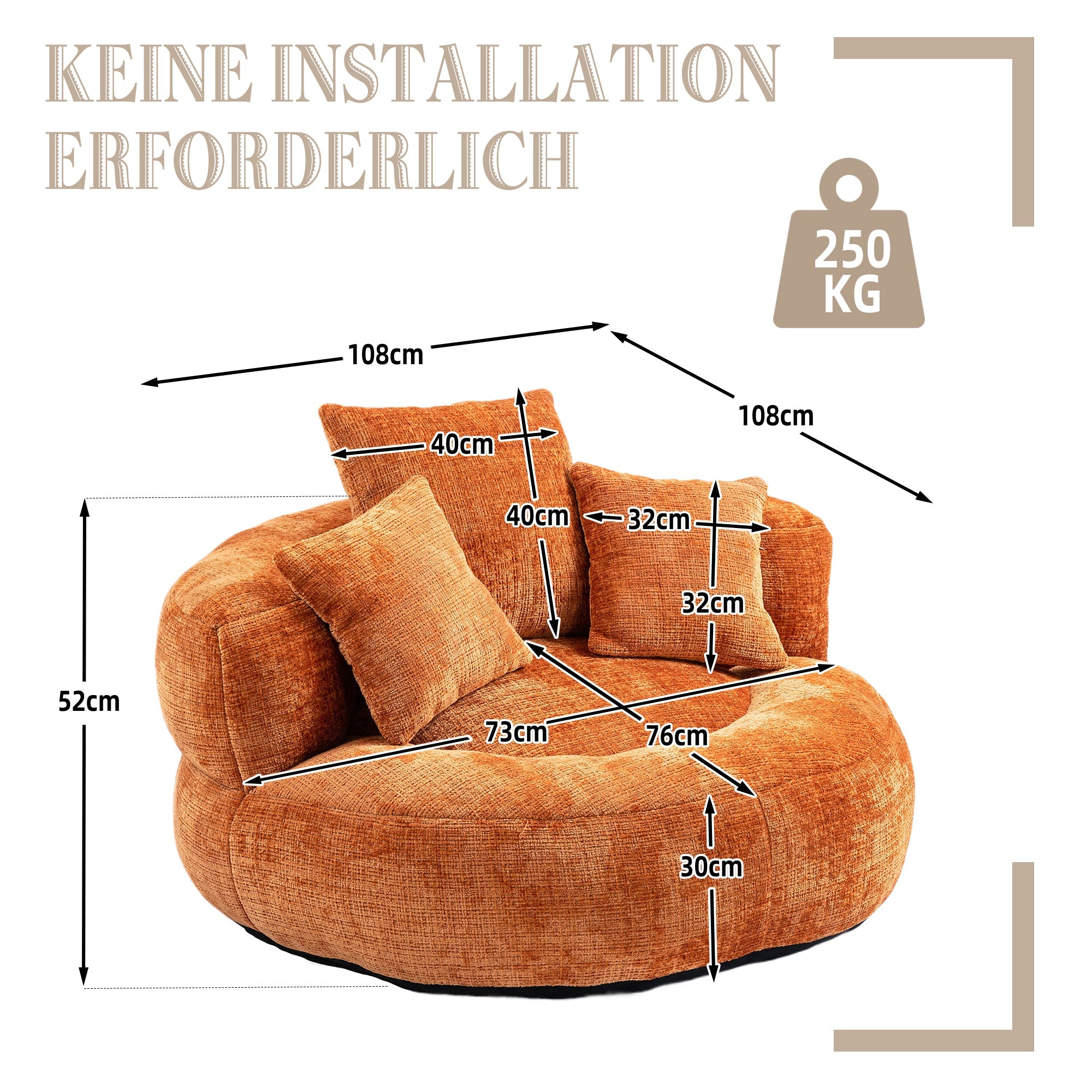 Logidon Lazy Sofa Oranje Chenille Comfort Ligstoel Met Hoge Rug