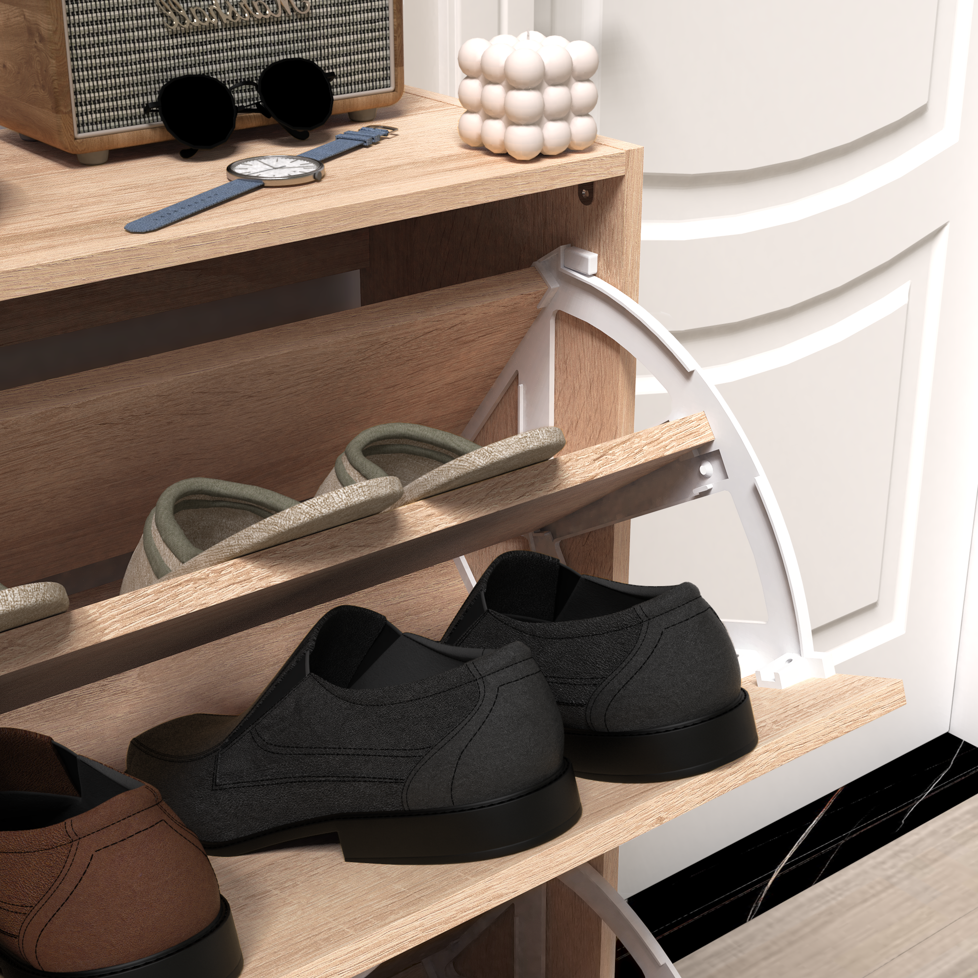 Logidon shoe cabinet oak white with 2 folding doors 62x24x80 cm