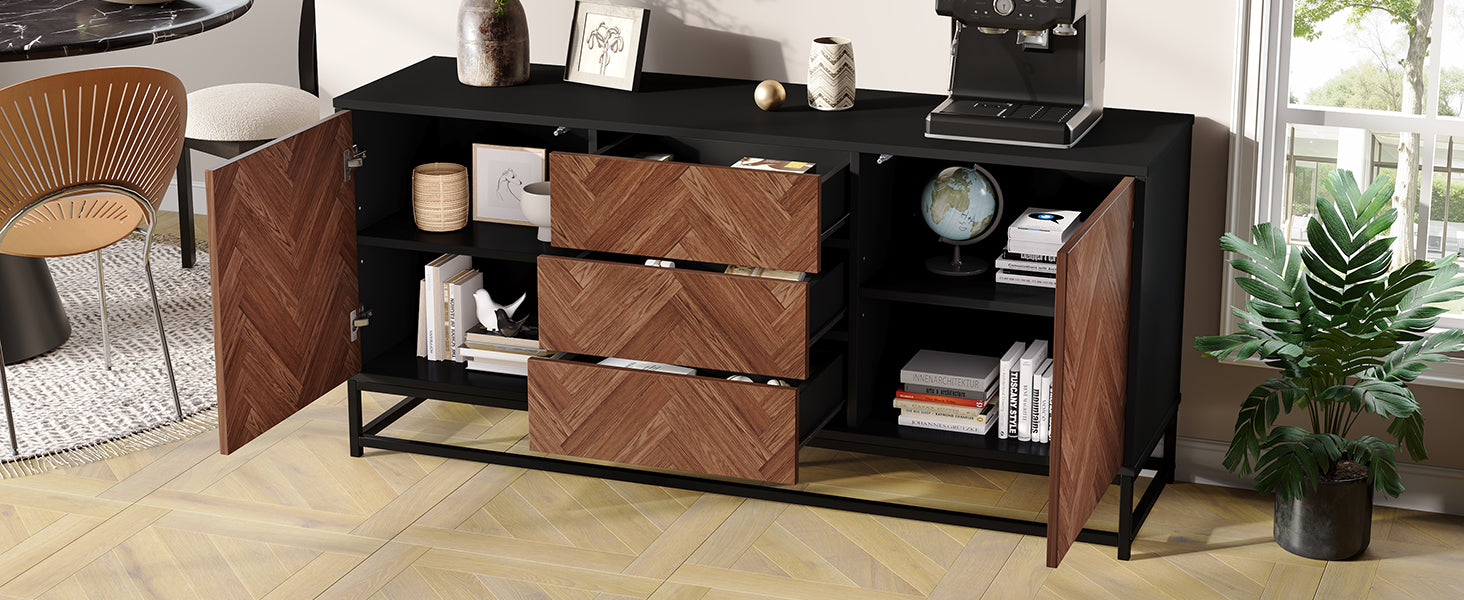 Logidon dressoir 145x40x67 Moderne ladekast 3 laden 2 deuren