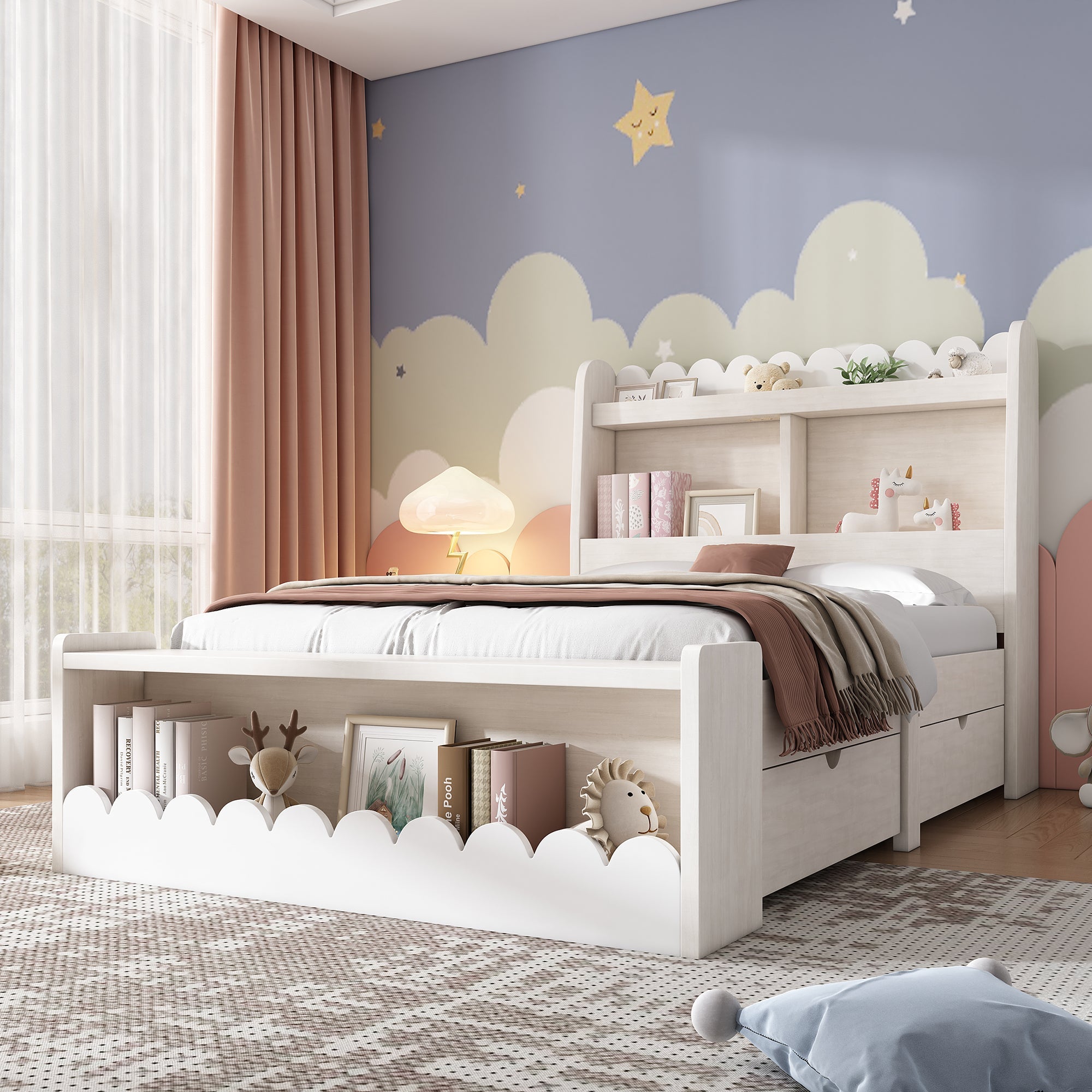 Logidon kinderbed 90x200 wit eiken opberglades