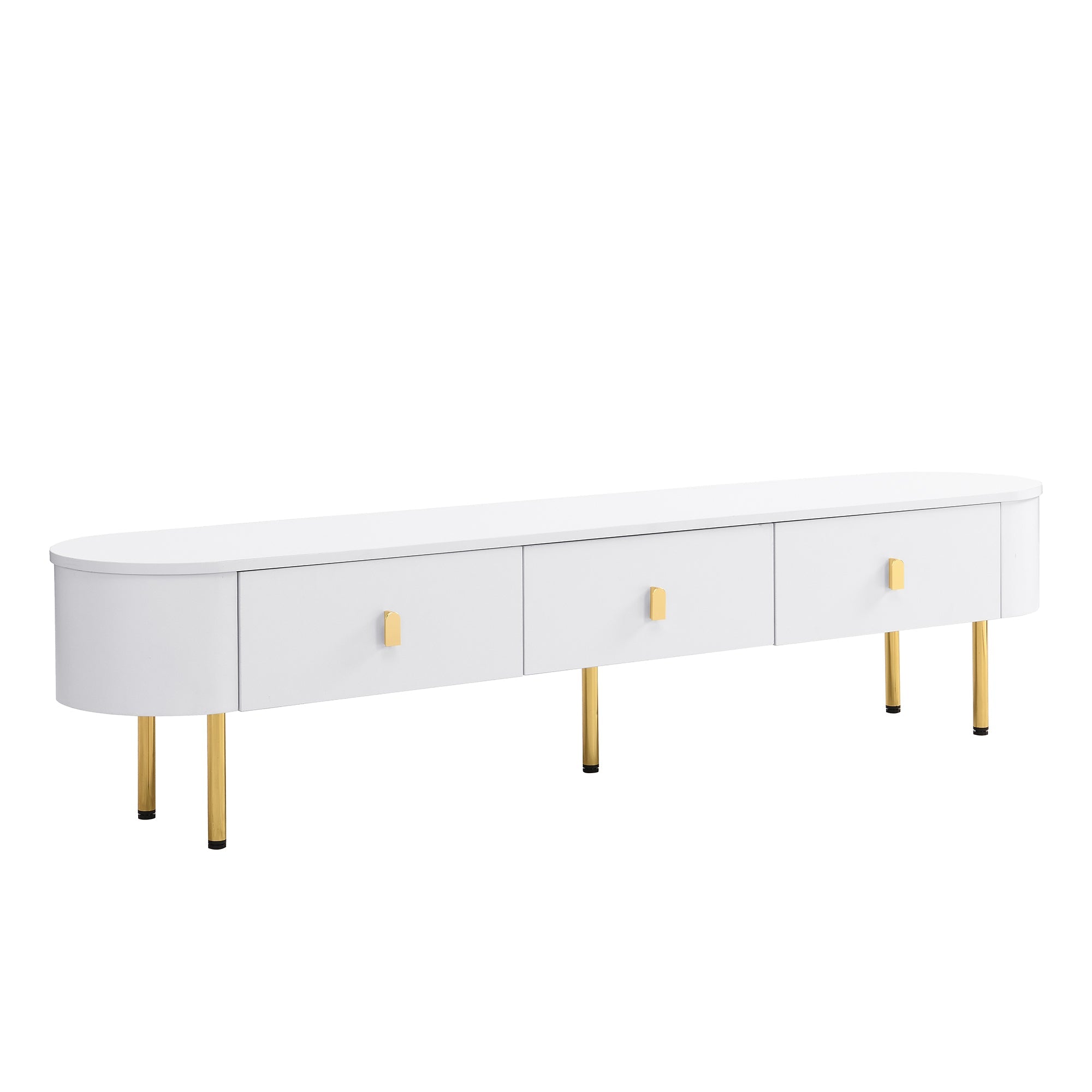 Logidon lowboard TV furniture 174 cm white glossy with golden handles