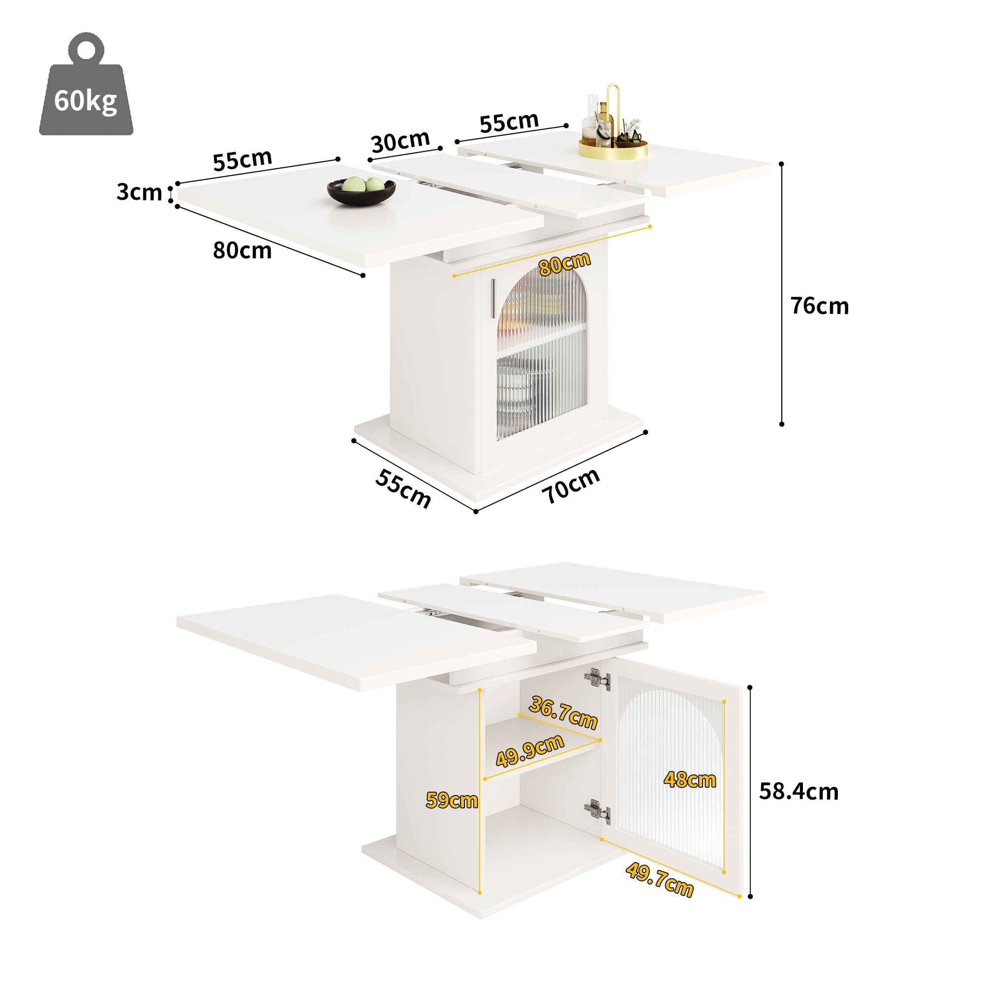 Logidon eettafel telescopische tafel 140x80 wit uitschuifbaar met planken