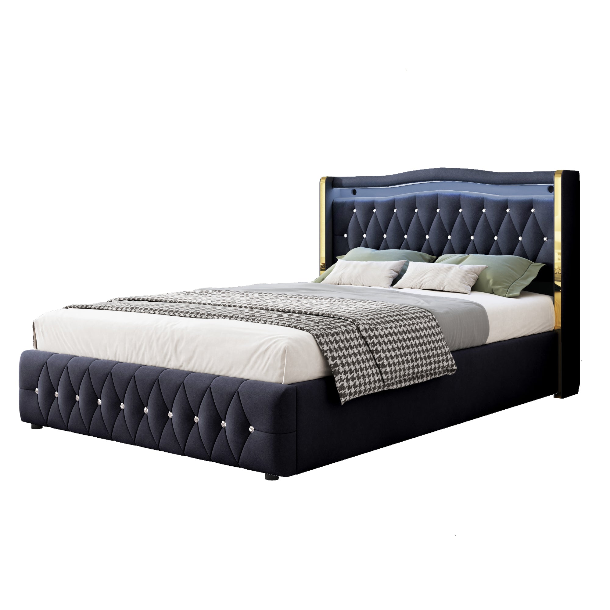 Logidon gestoffeerd bed 140x200 cm Velvet Black LED-verlichting