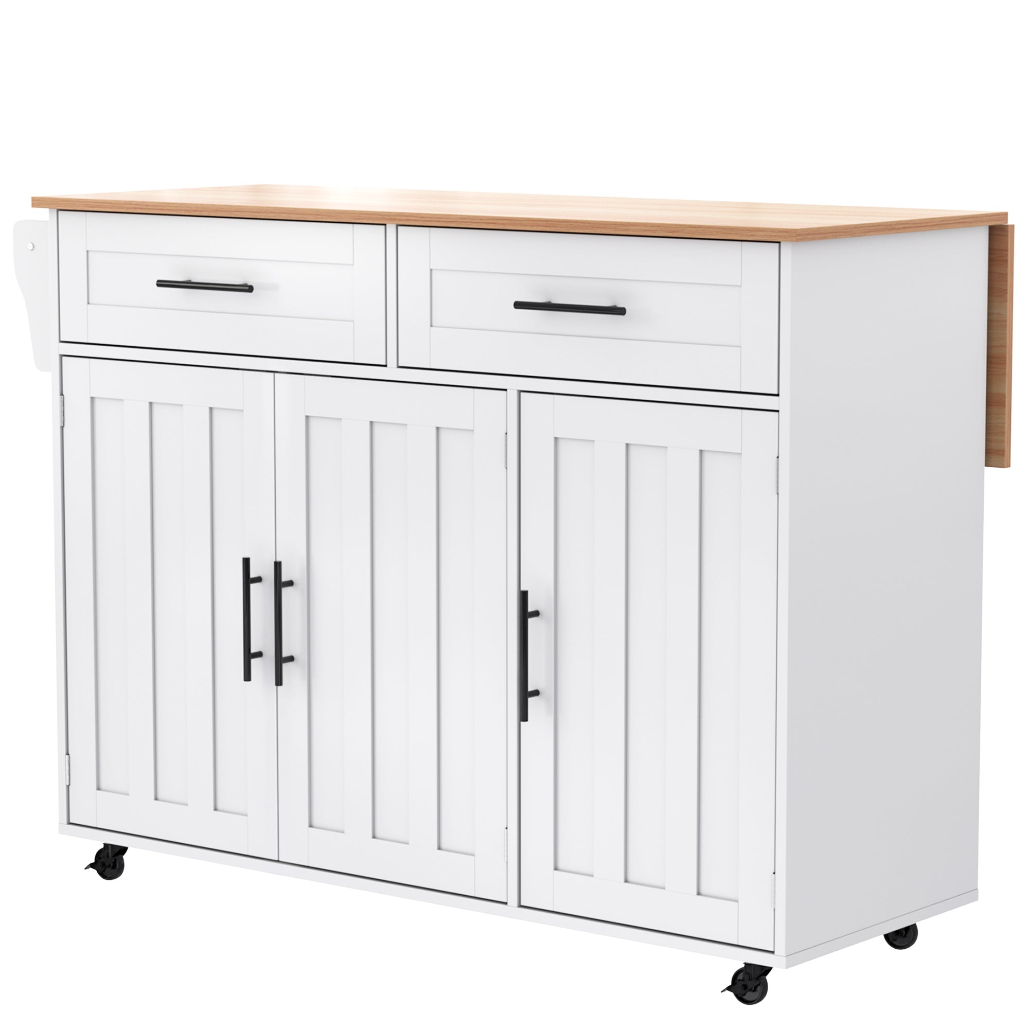 Logidon keukeneiland 129x46 cm met opklapbaar tafelblad, 5 wielen, wit