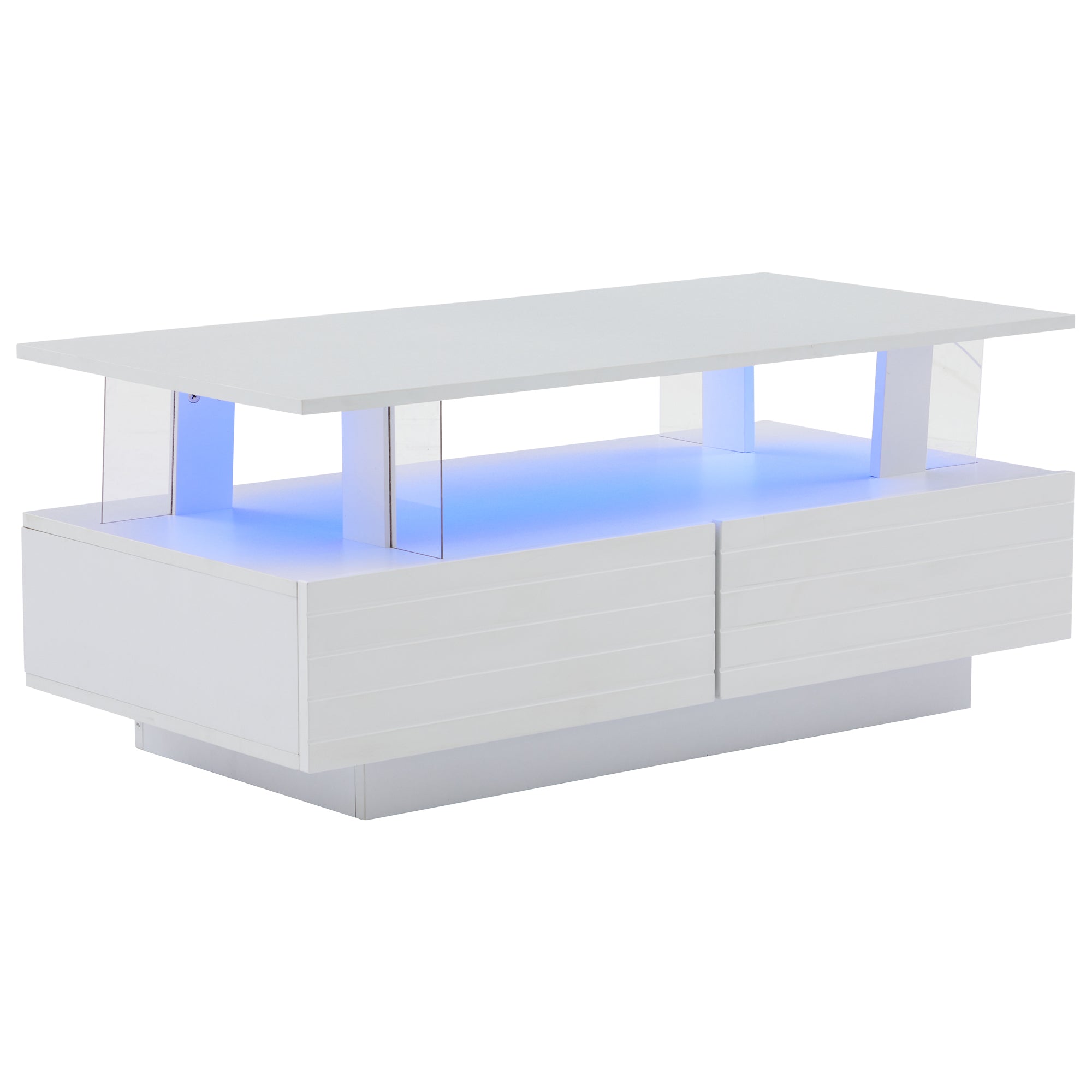 Logidon Witte LED Salontafel met Opbergruimte Bluetooth App Bediening 100x50x42 Cm