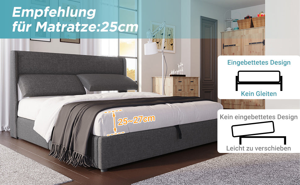 Logidon gestoffeerd bed 180x200cm verstelbare hoofdsteunen met opbergruimte