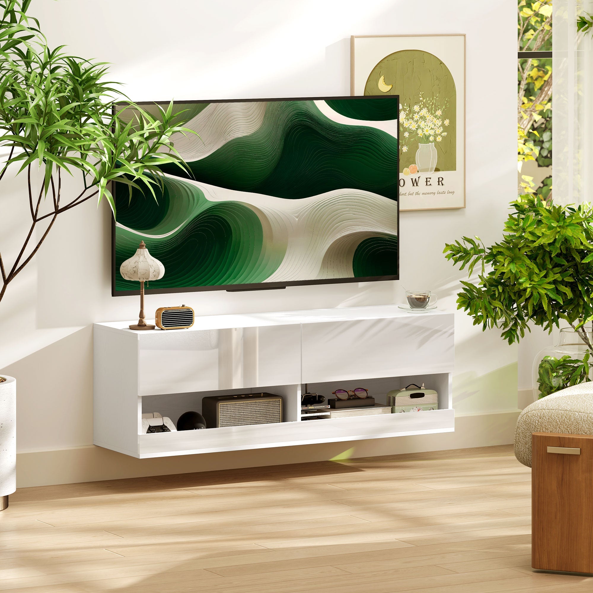 Logidon TV wall cabinet white high gloss LED 16 flashing modes 120 cm