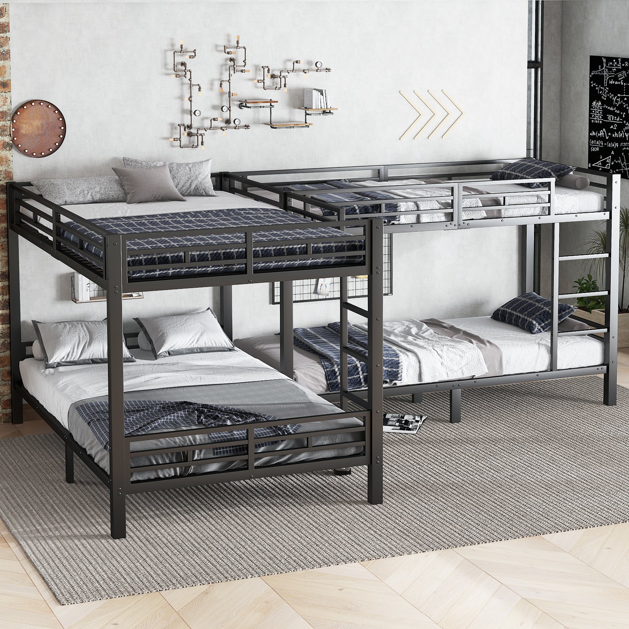 Logidon Stapelbed Metaal Zwart 90x200/140x200 Drietrapsladder