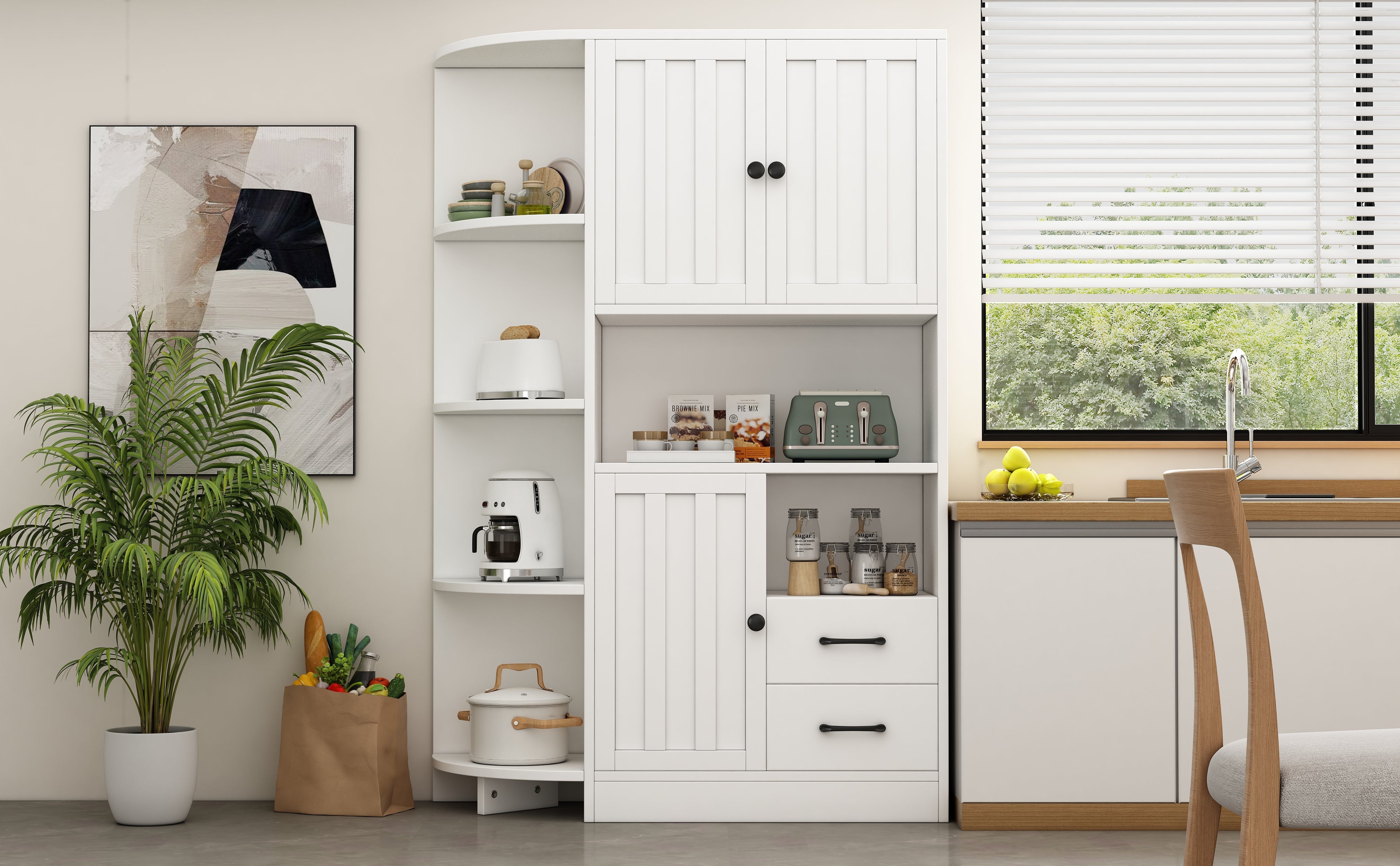 Logidon corner cabinet white 104x35x155 cm display cabinet 3 doors 2 drawers