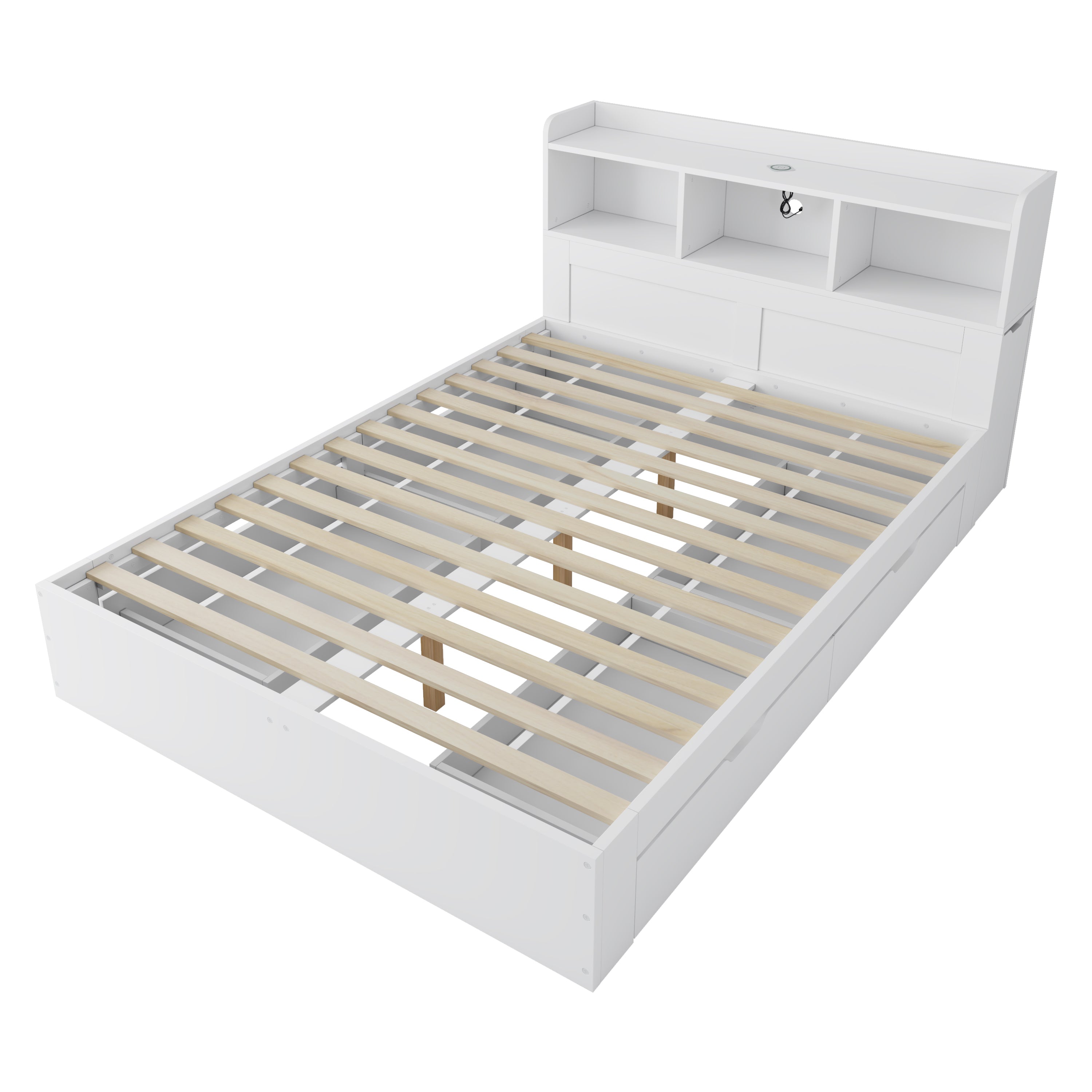 Logidon tweepersoonsbed 140x200 wit met lattenbodem uitschuifbare nachtkastjes