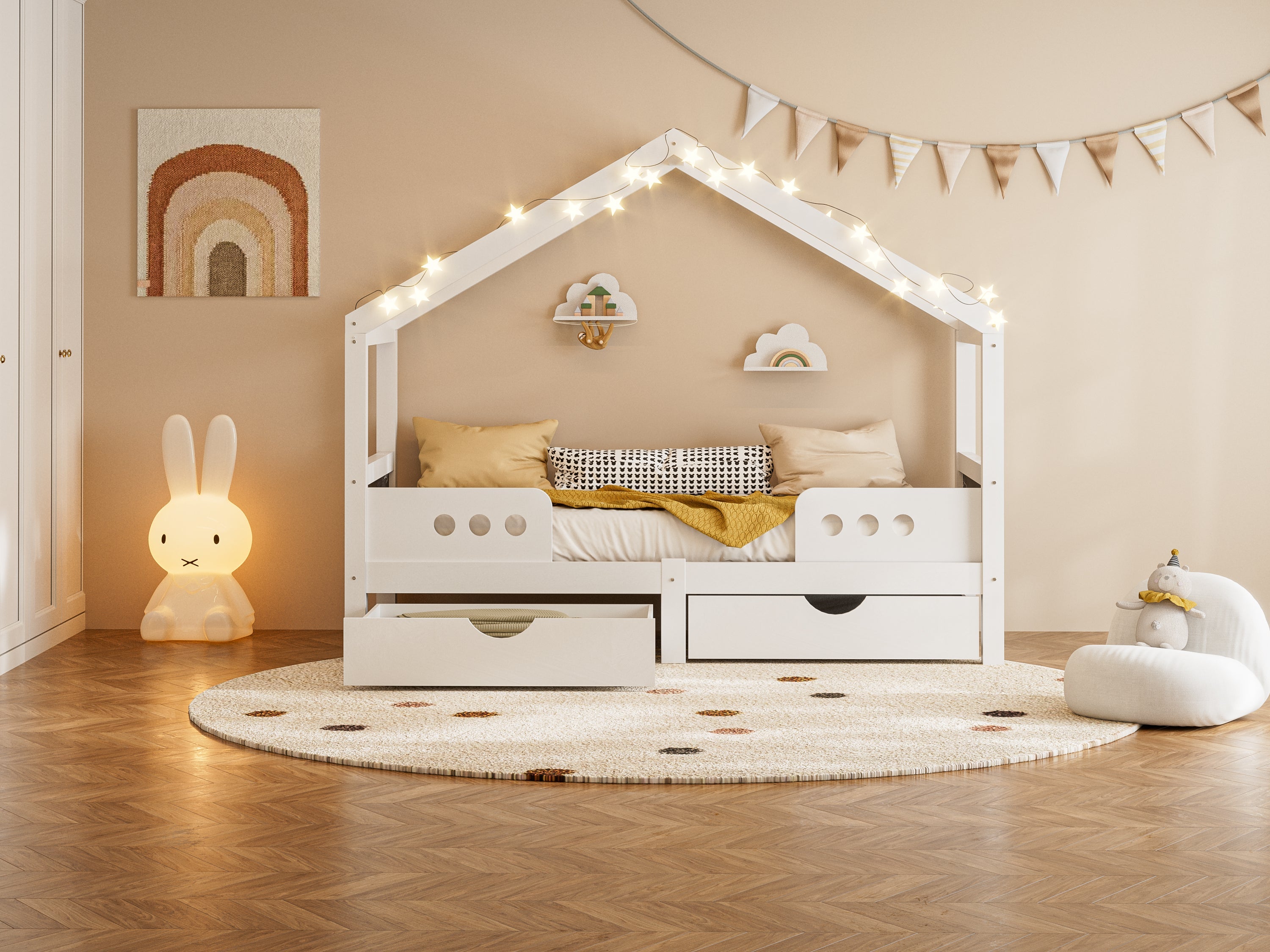 Logidon Kinderbed Met Dak Design Wit 90x200 cm Met Twee Lades