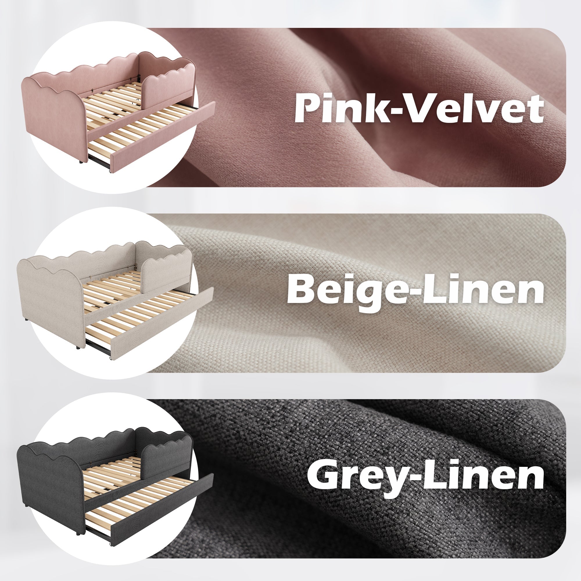 Logidon gestoffeerd dagbed 90x190 roze met uitschuifbaar bed