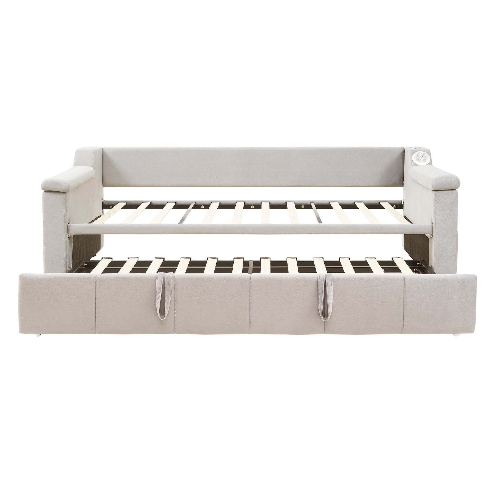 Logidon slaapbank gestoffeerd bed 90/180x190 beige fluweel Bluetooth