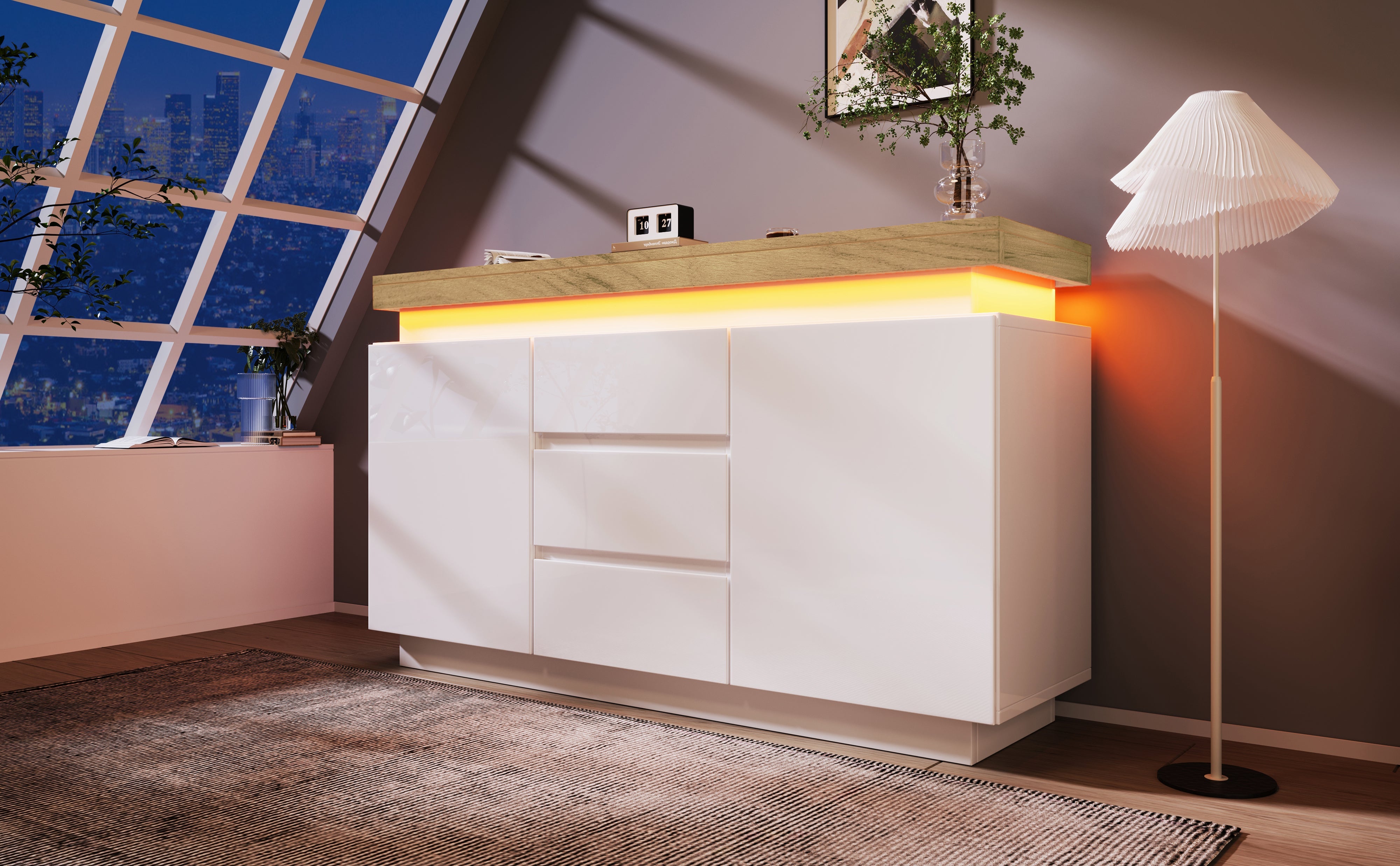 Logidon Wit Dressoir Met LED Verlichting 2 Deurs 3 Lades
