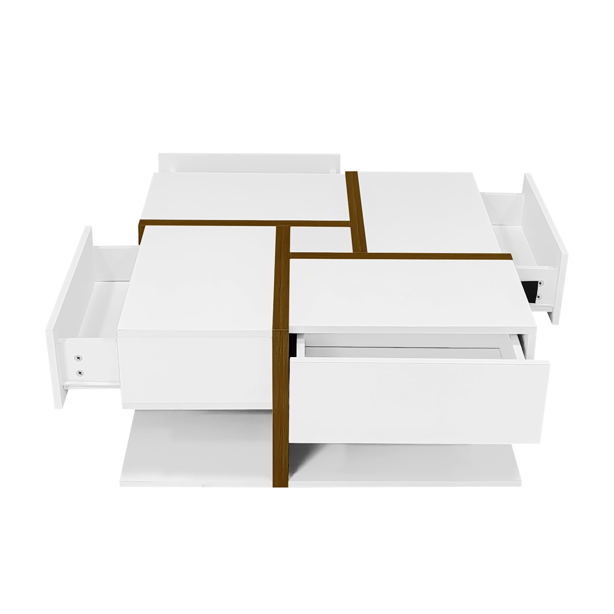 Logidon hoogglans salontafel wit met vier lades 78x78 cm