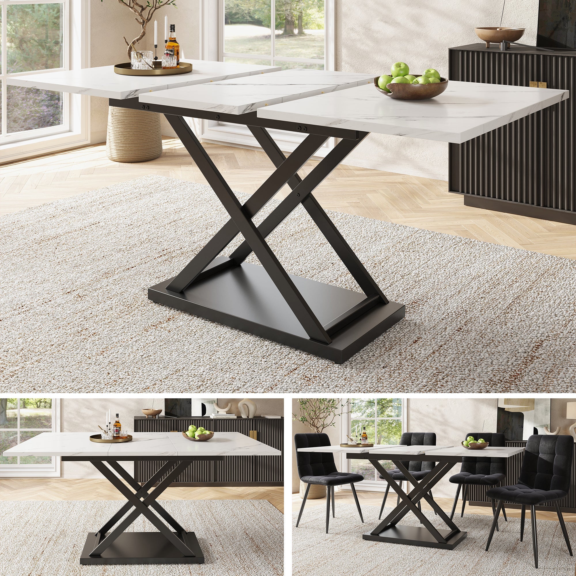 Logidon uitschuifbare eettafel 120-160 x 80 cm wit marmerlook