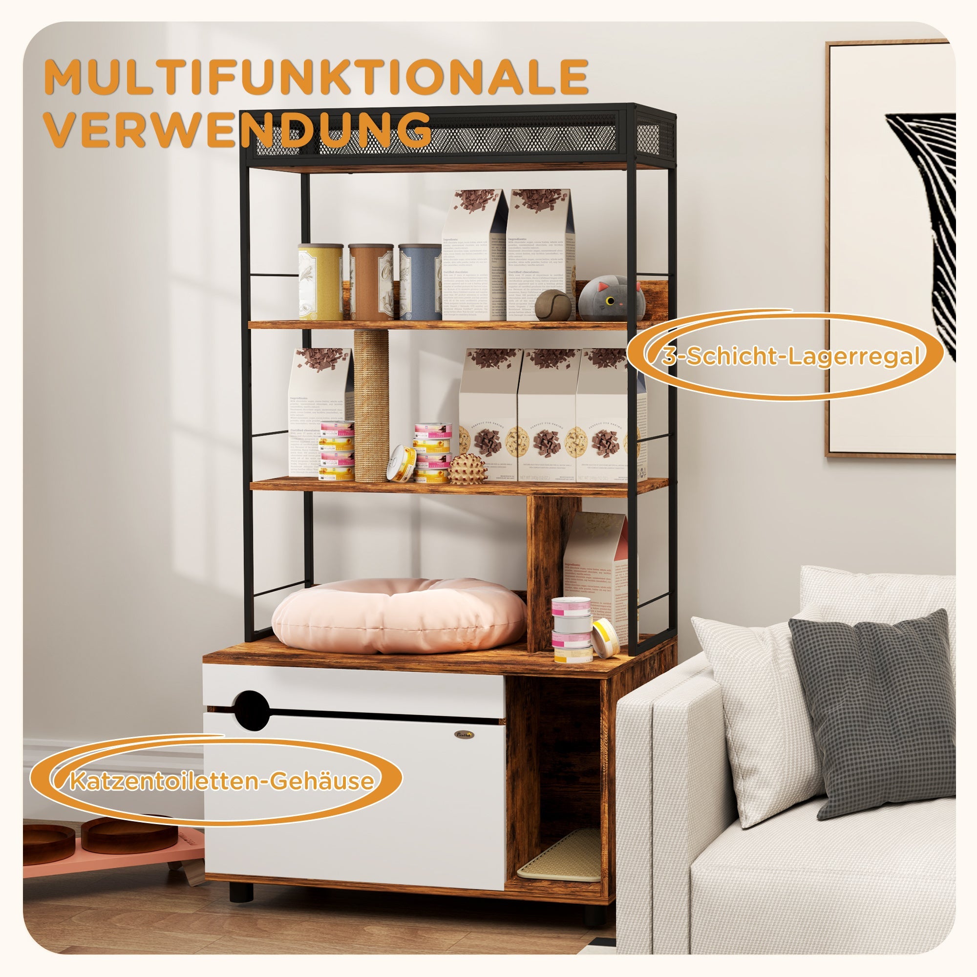Logidon PawHut 2 in 1 Kattenbakkast Rustiek Bruin 80 x 48 x 152 cm