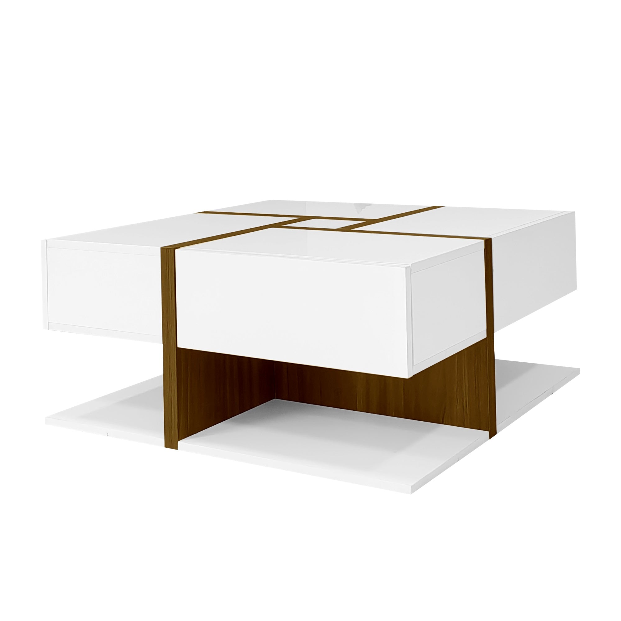 Logidon hoogglans salontafel wit met vier lades 78x78 cm