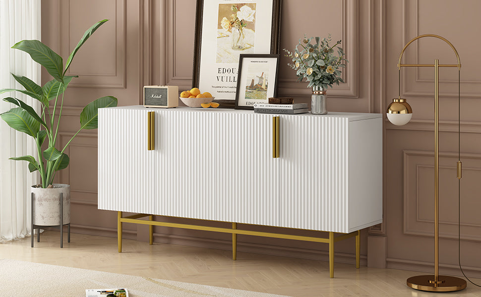 Logidon Dressoir Wit - Buffetkast met gouden handvat, 4 deuren