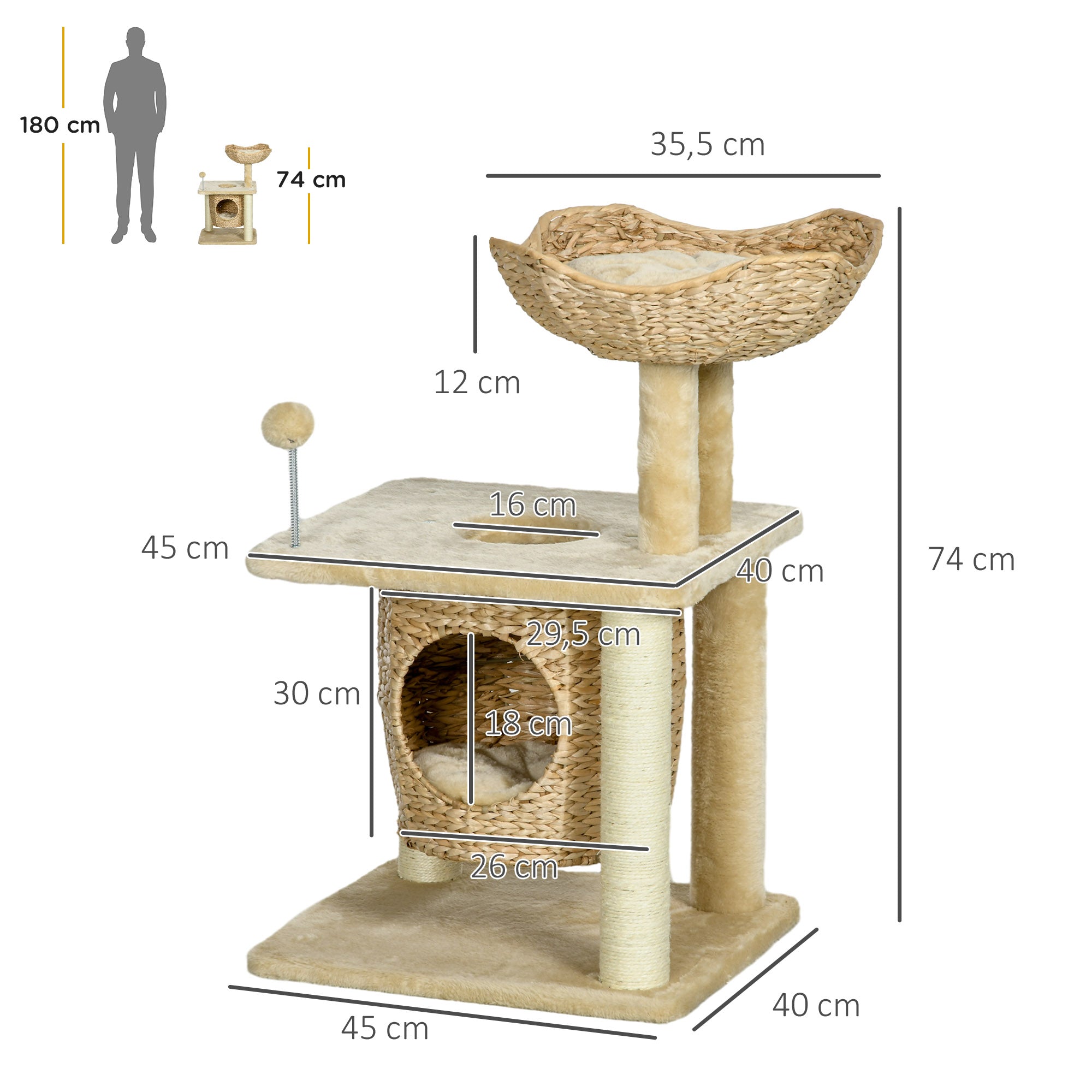 Logidon kattenkrabpaal klein beige met grot en speelbal