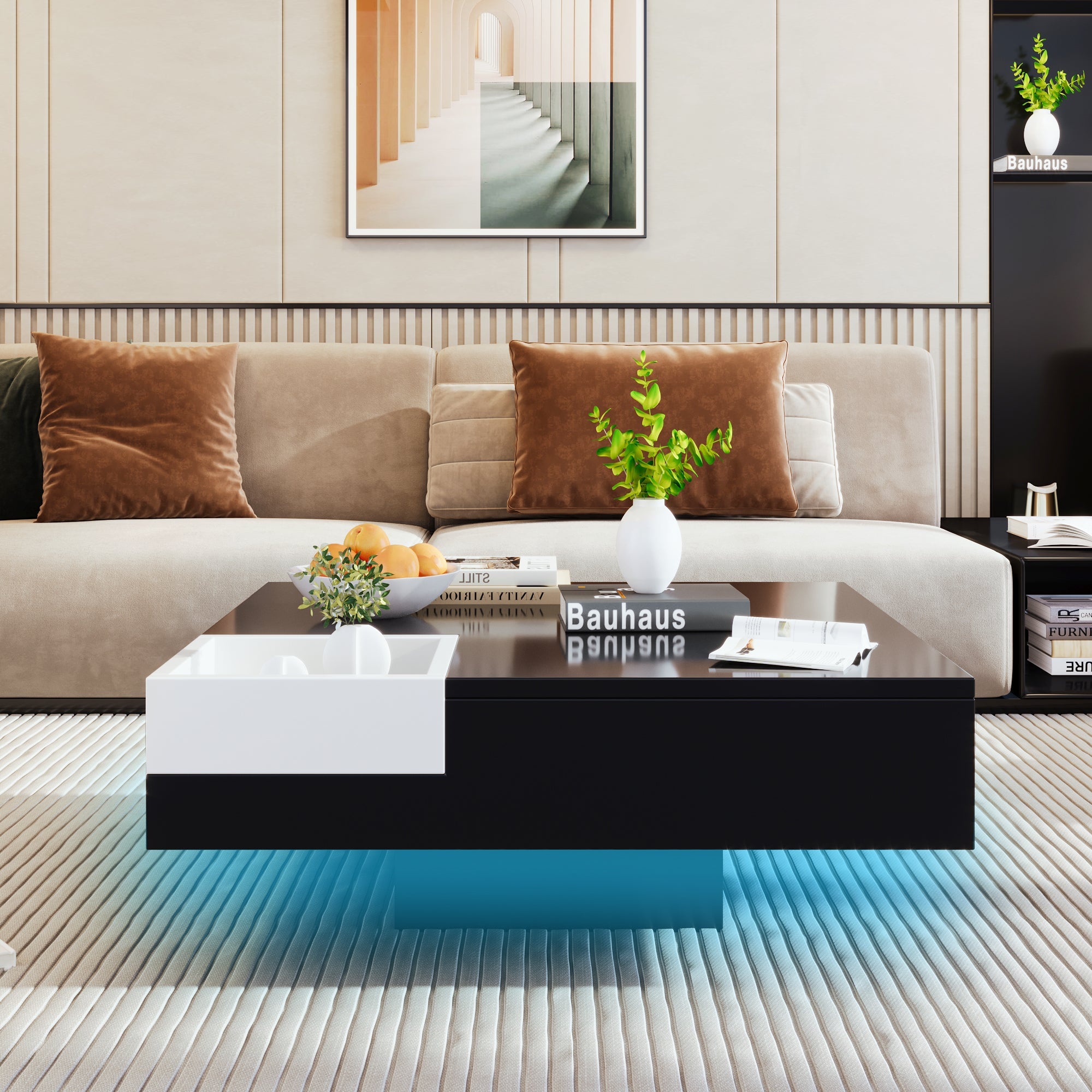 Logidon Hoogglans Salontafel Uitneembare Box Wit Zwart 72x72x30 cm
