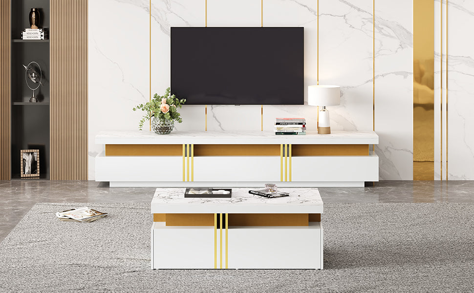 Logidon TV wandkastenset wit goud strepen multifunctioneel