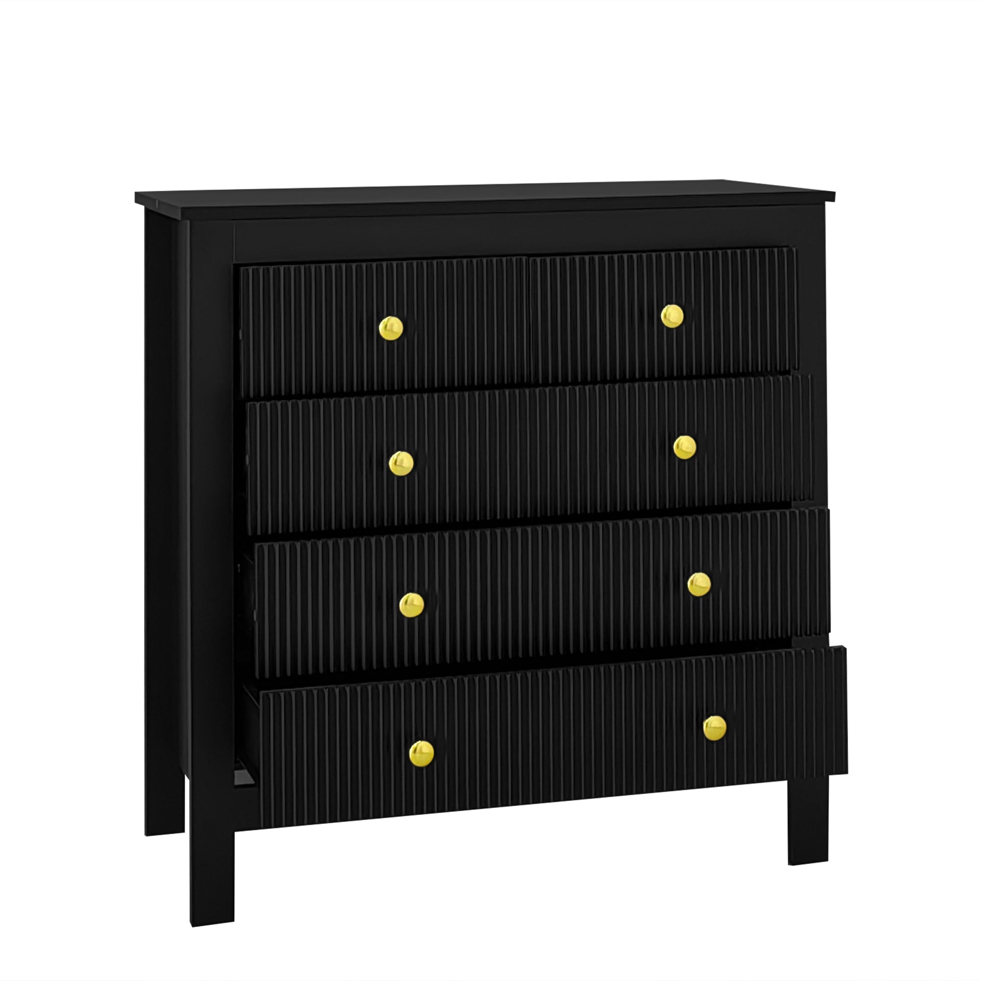 Logidon Dressoir 5 Laden Zwarte Ladekast Met Gouden Handgrepen 79 cm