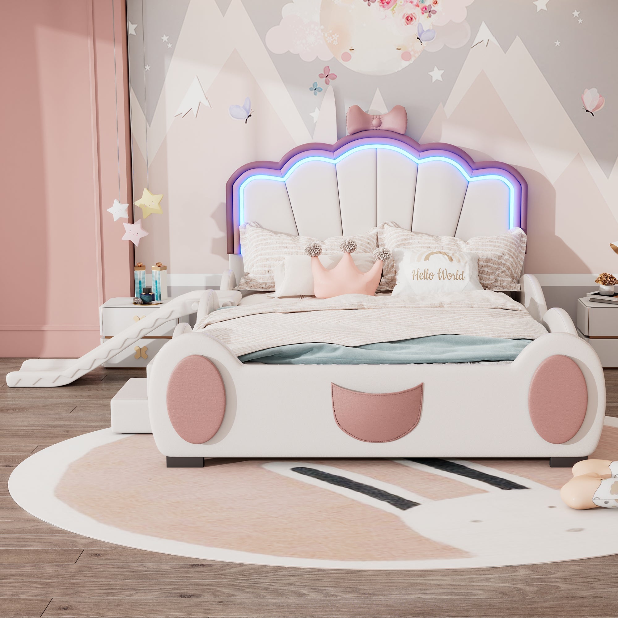 Logidon 90x200 cm Butterfly Bed With LED Color Changing Pink White